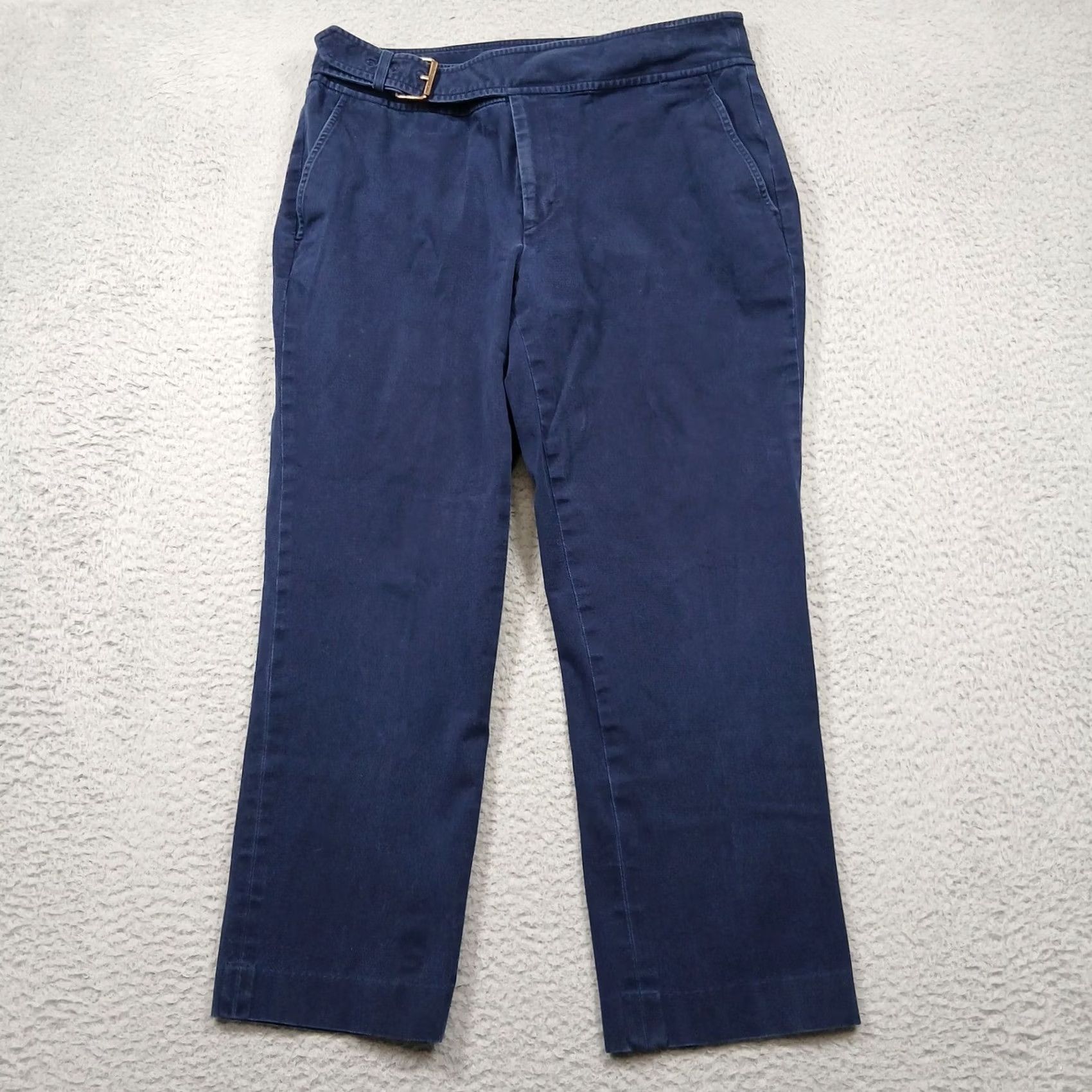 Ralph Lauren Lauren Ralph Lauren Pants Women's 10 Blue Straight Leg Cotton Belted Pockets Wrinkle Resistant Casual Workwear Chino Capris - Navy Blue - 10 - Womens Size 32" / US 10 / IT 46 - 2 Thumbnail