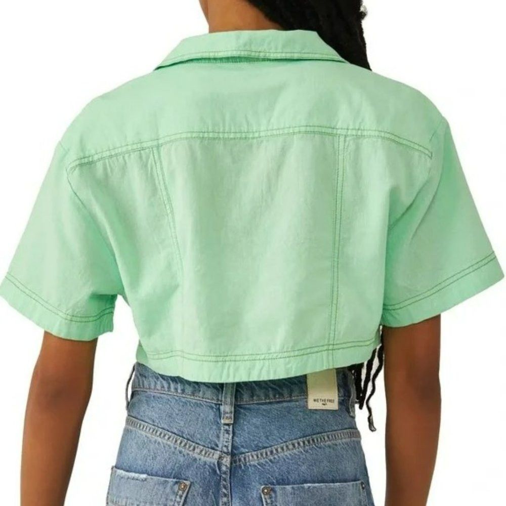 Free People NWT New Free People Honeydew Crop Green Blouse Size L Size L / US 10 / IT 46 - 2 Thumbnail