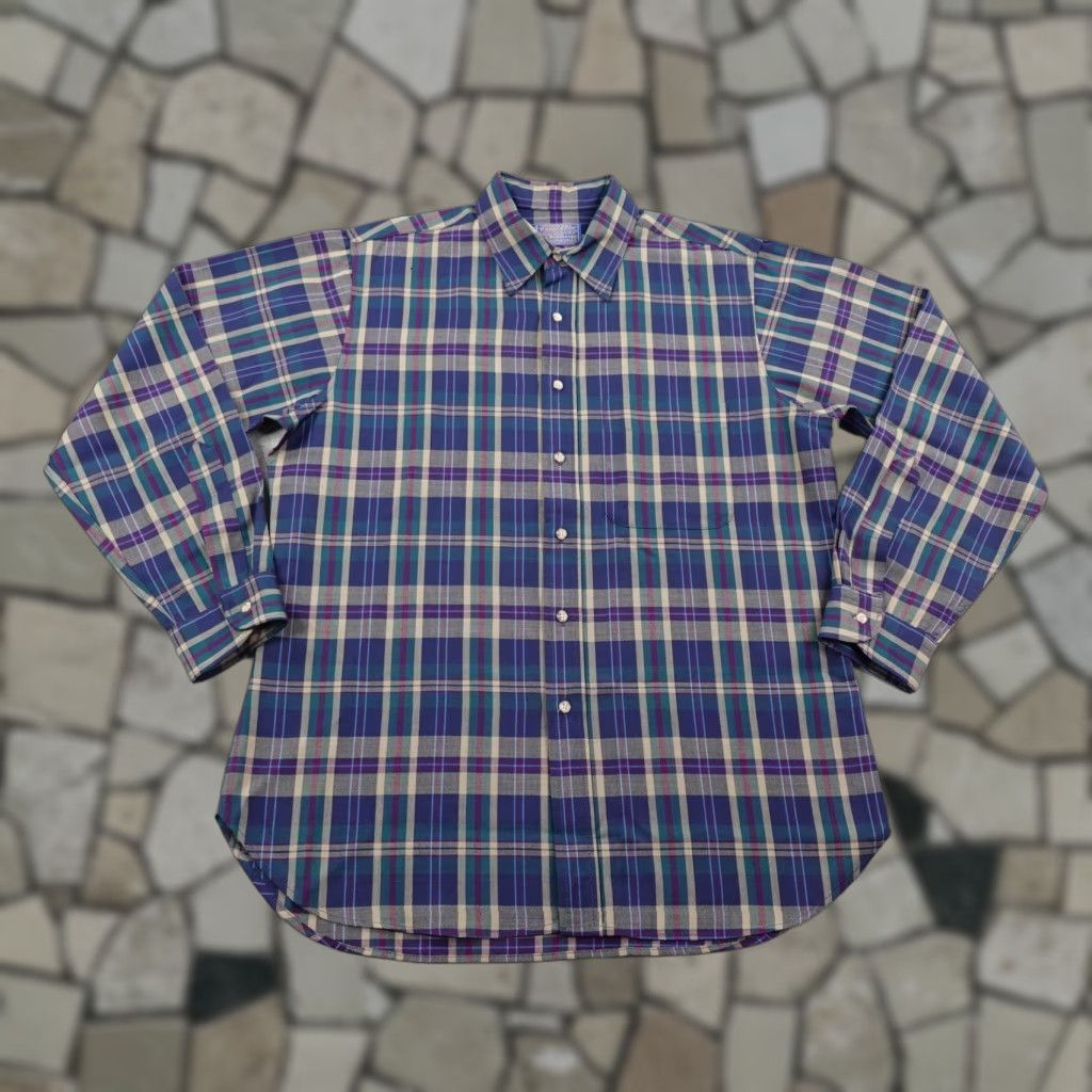 Pendleton VINTAGE Pendleton Shirt Mens Large Blue Plaid Wool Button-Up 70s 80s Navy Green Pocketed Size US L / EU 52-54 / 3 - 1 Thumbnail