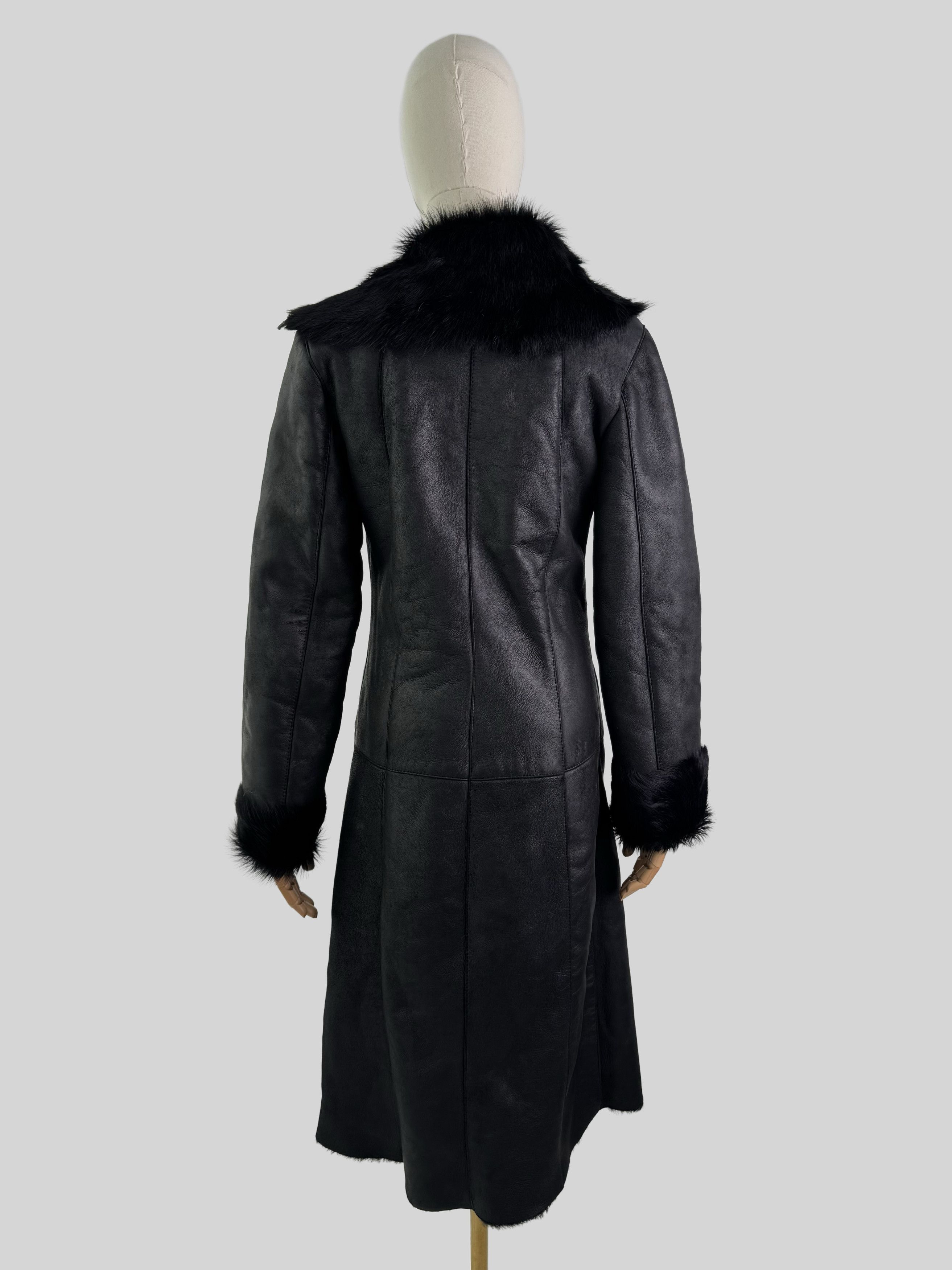 Vintage Vintage Sheepskin Leather Coat Black Fur Collar Long Jacket Size S / US 4 / IT 40 - 4 Thumbnail
