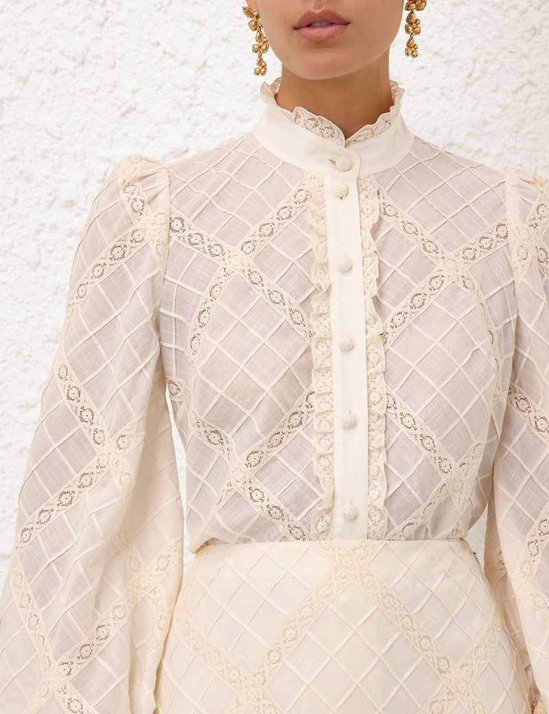 Zimmermann oc11z0226 Tallow Lace Trim Shirt In Ivory Size M / US 6-8 / IT 42-44 - 5 Thumbnail