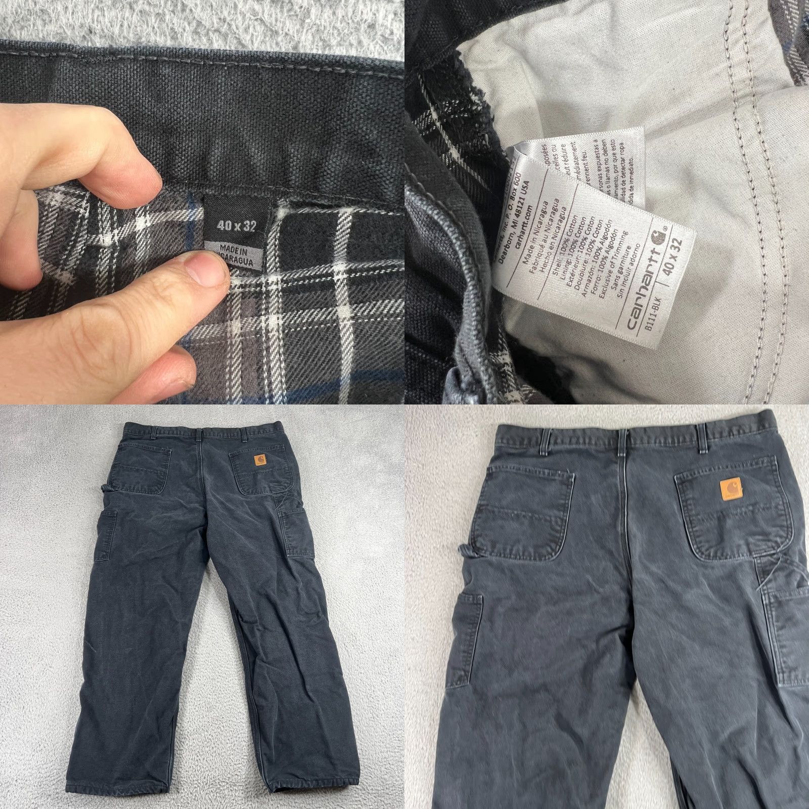 Carhartt Carhartt Pants Mens 39x29 Black Carpenter Canvas 5-Pocket Straight 29 Inseam Original Size 40 Beltless Workwear Vintage No Lined Plaid B111-BLK Size US 39 - 8 Thumbnail