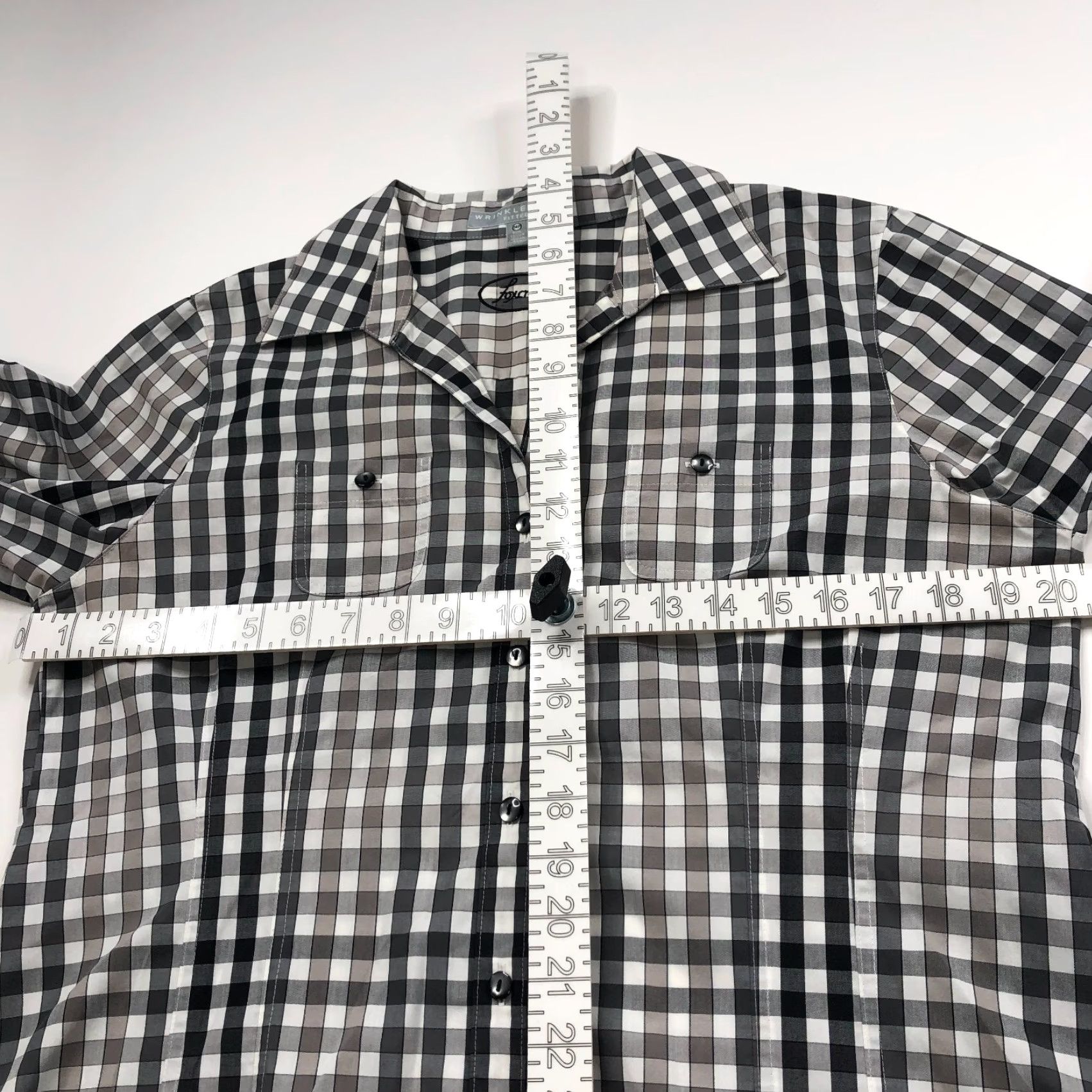 Vintage Foxcroft Shirt Gray Plaid Long Sleeve V-Neck Fitted Wrinkle Free 14P Button-Up Womens Petite Casual" Size XL / US 12-14 / IT 48-50 - 5 Thumbnail