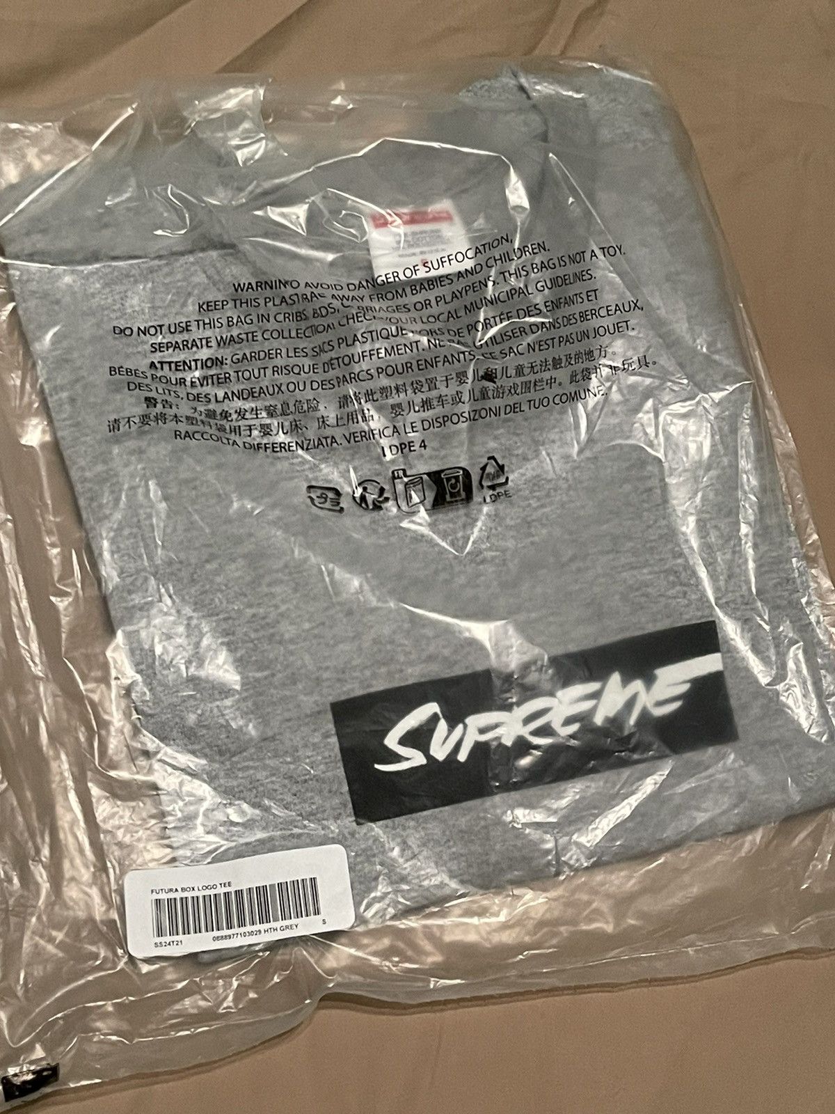 image of Size Small Futura Box Logo Tee Grey, Men's