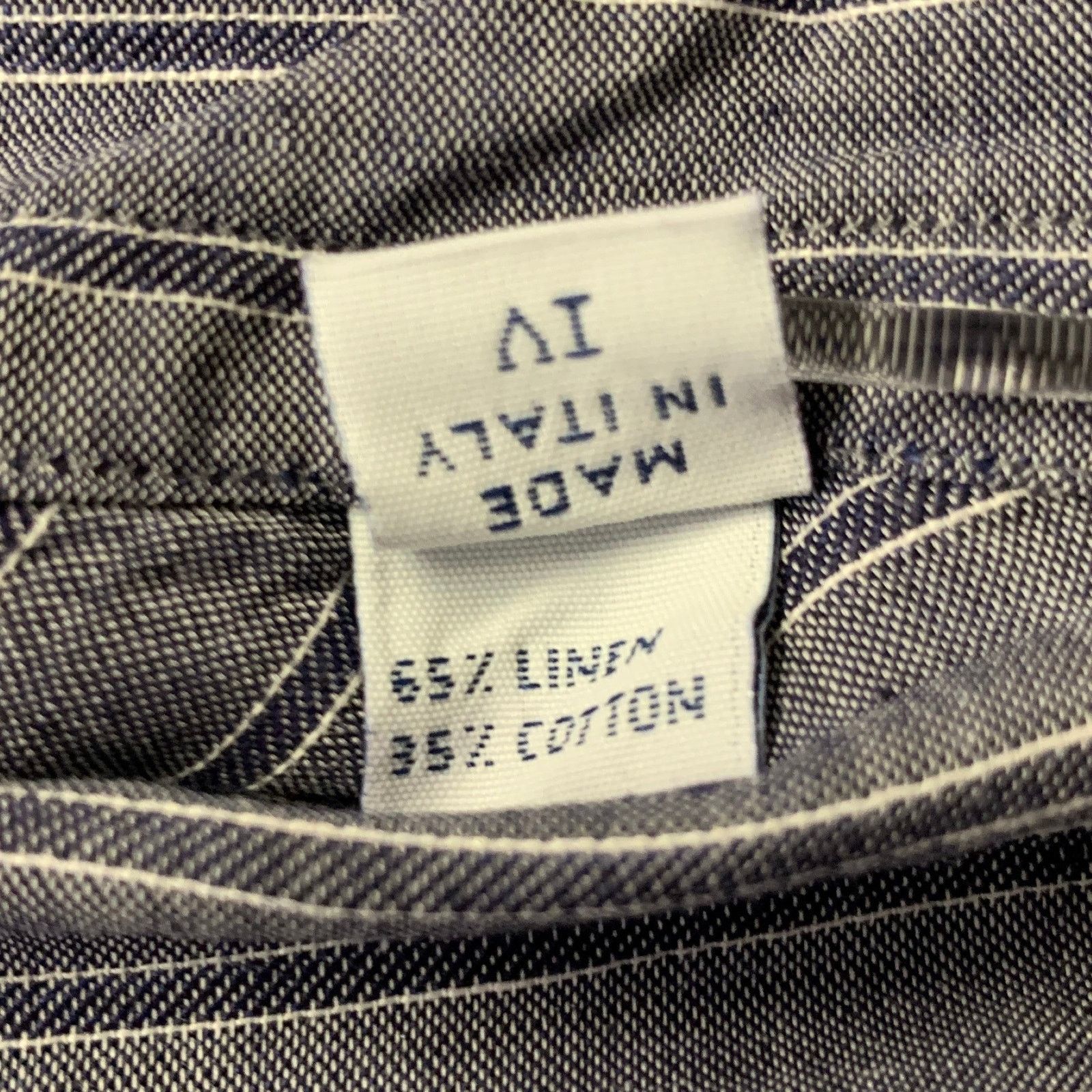 Brioni BRIONI L Navy Grey Stripe Linen Blend Pointed Collar Shirt Size US L / EU 52-54 / 3 - 7 Thumbnail