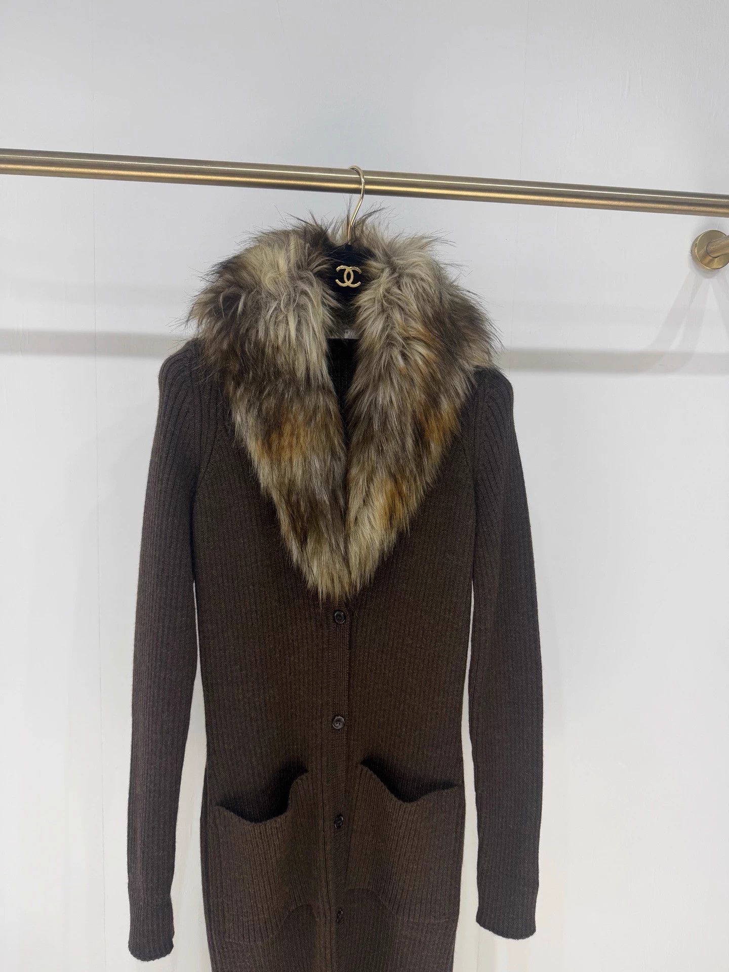 Saint Laurent Paris SLP ribbed wool fur collar dress S new Size S / US 4 / IT 40 - 2 Thumbnail