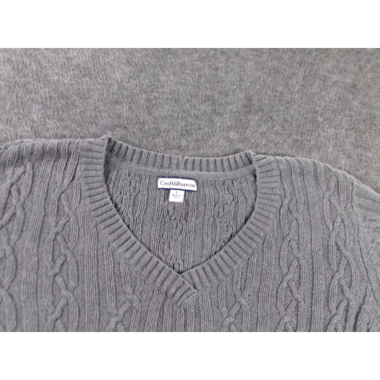 Croft & Barrow Croft & Barrow Women’s Large Gray Cable Knit V-Neck Sweater Pullover Cozy All Seasons Size L / US 10 / IT 46 - 2 Thumbnail