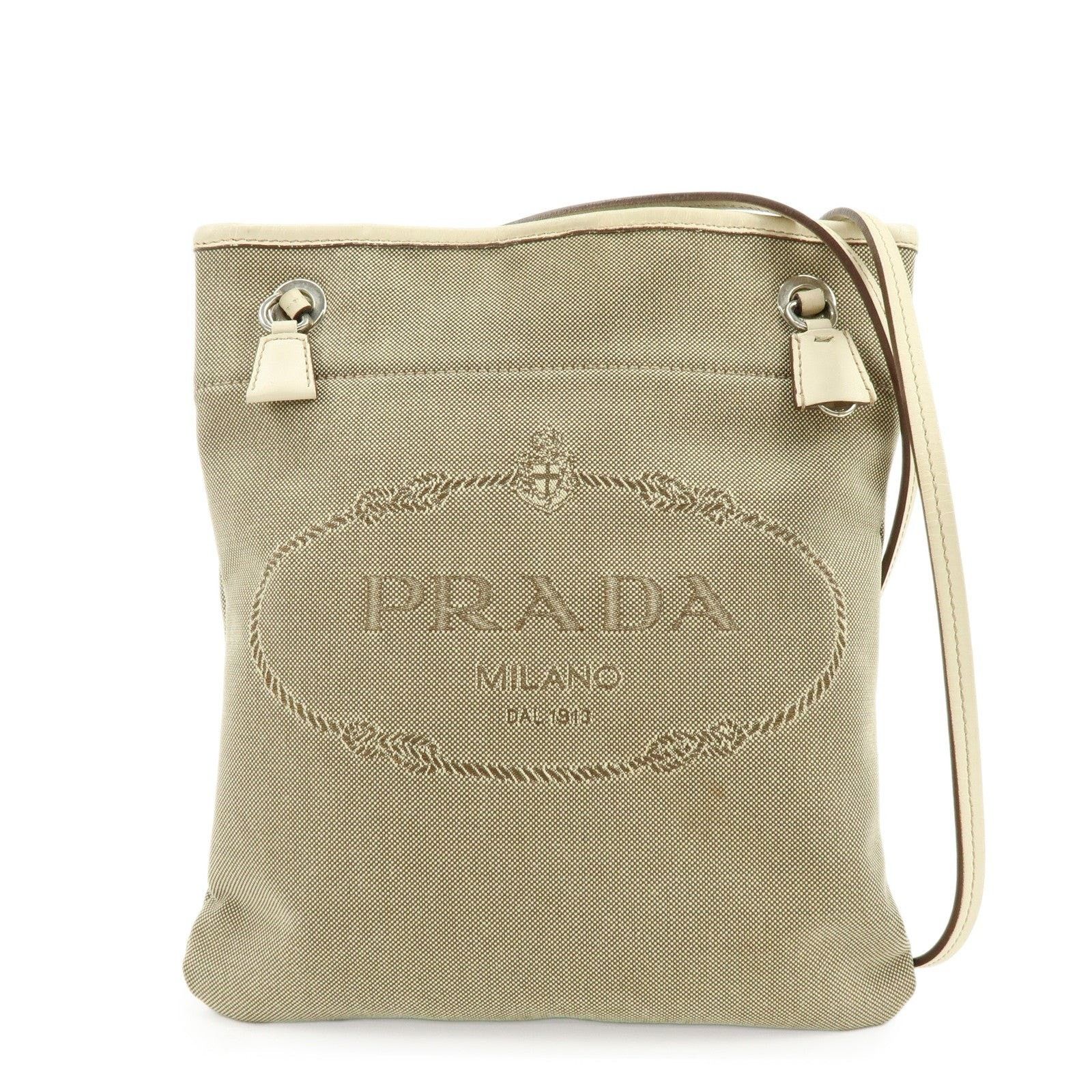 Prada Prada Logo Jacquard Canvas Crossbody Bag Beige Size ONE SIZE - 1 Thumbnail