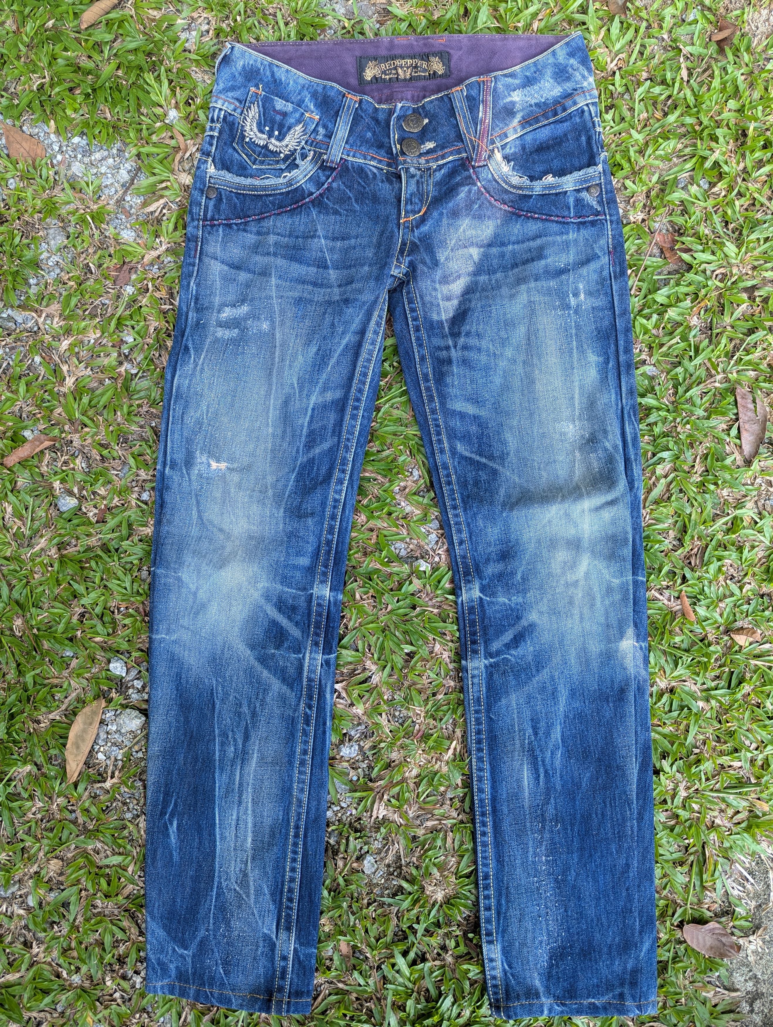 Hysteric Glamour RARE Red Pepper Jeans Angel Wings Embroidery Punk Design Size 33" - 2 Thumbnail