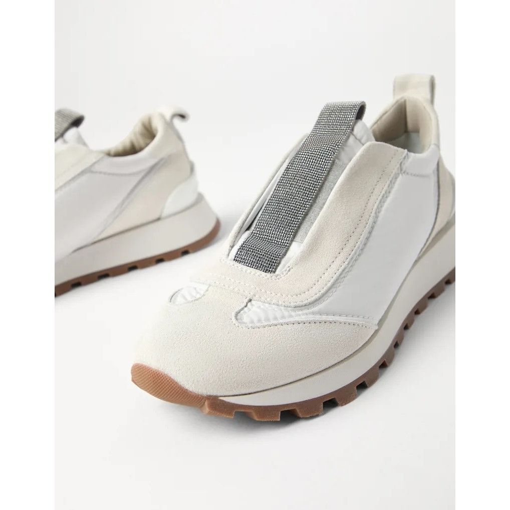 Brunello Cucinelli Brunello Cucinelli Monili Suede Fabric Sneakers White 36 Size US 6 / IT 36 - 8 Thumbnail