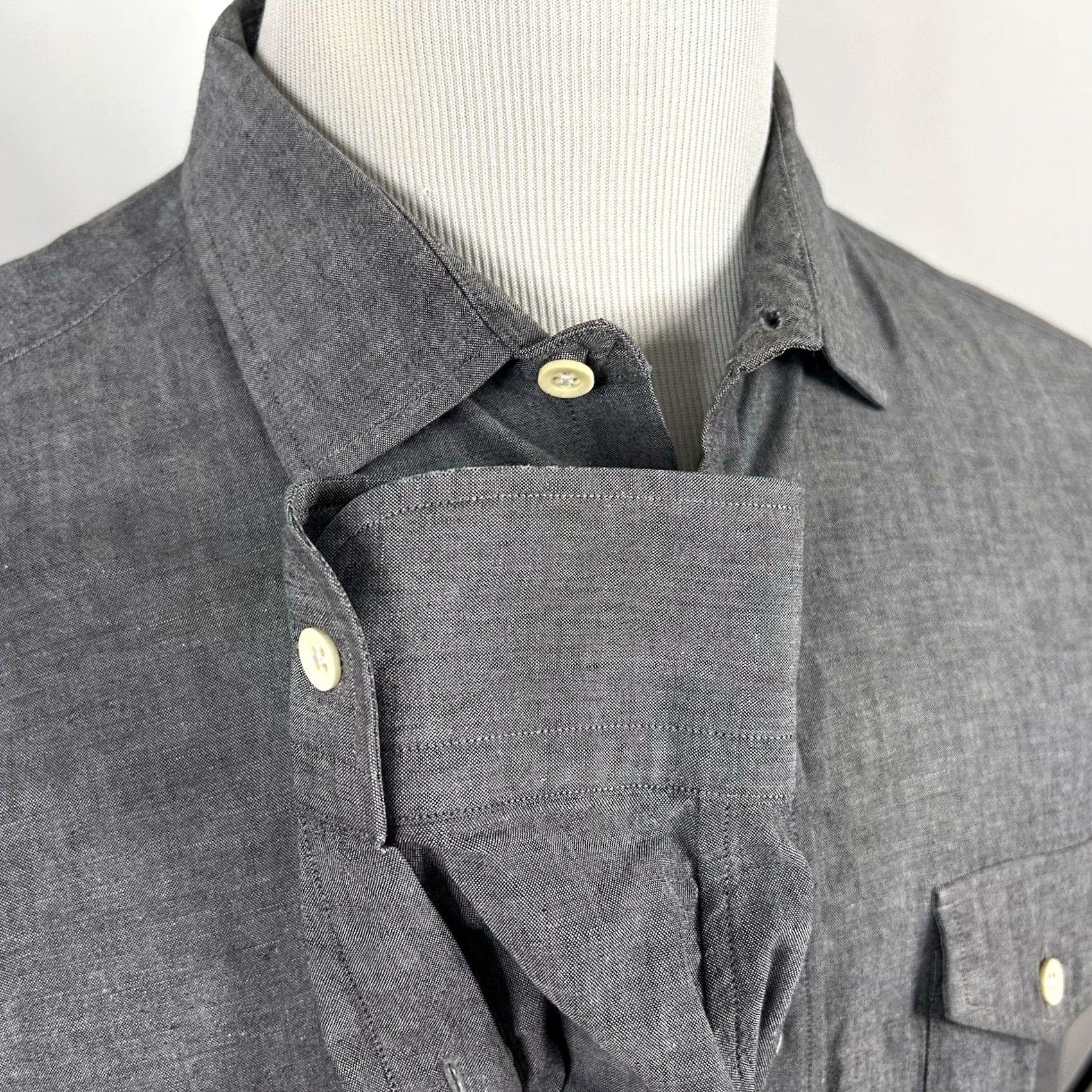 Vintage Trumaker Medium Casual Shirt Gray Chambray 100% Cotton Button Front Mens Size US M / EU 48-50 / 2 - 4 Thumbnail