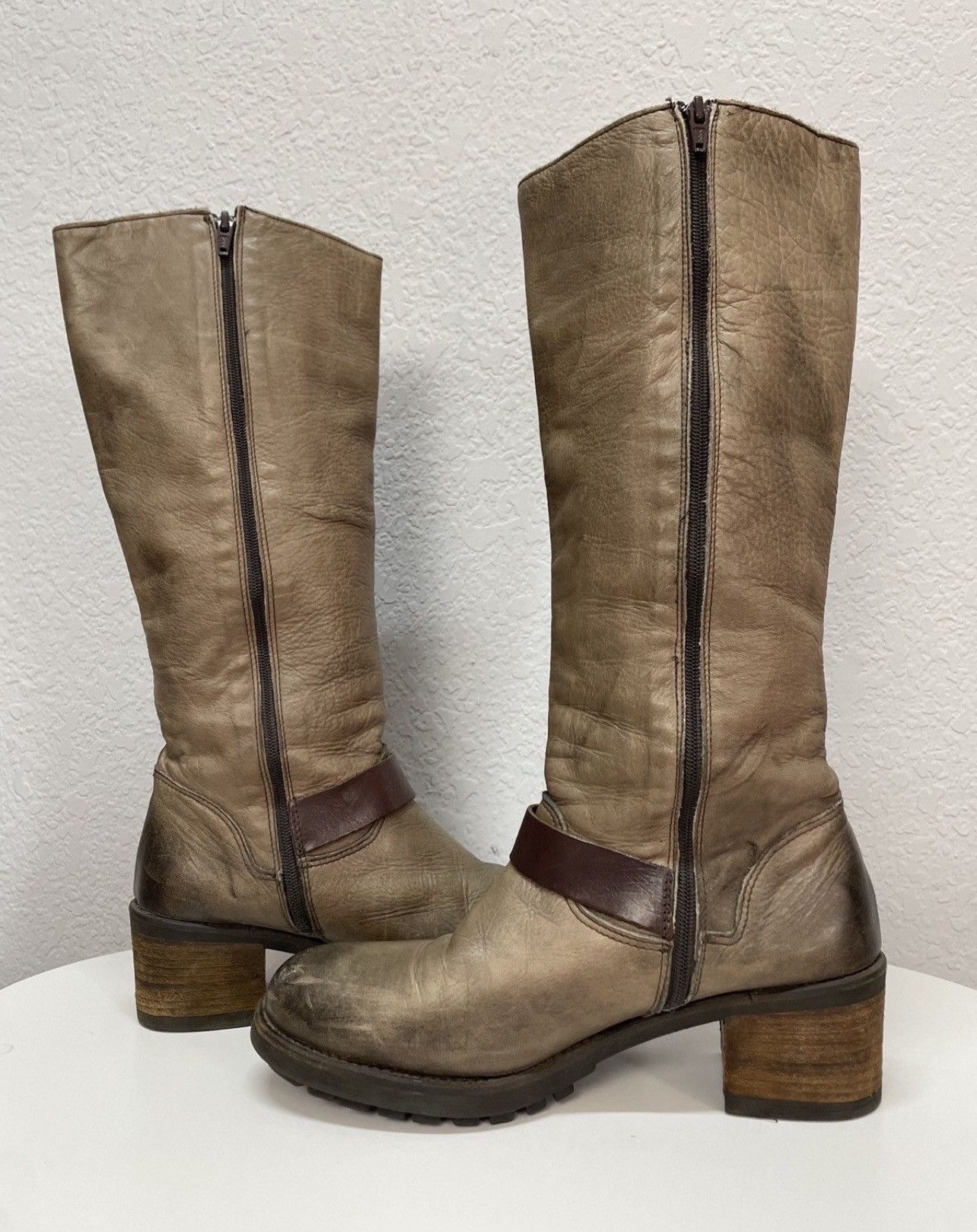 If Six Was Nine AS 98 Vibe Artisan Brown Leather Side Zip Ankle Biker Boots Size US 8 / IT 38 - 11 Thumbnail