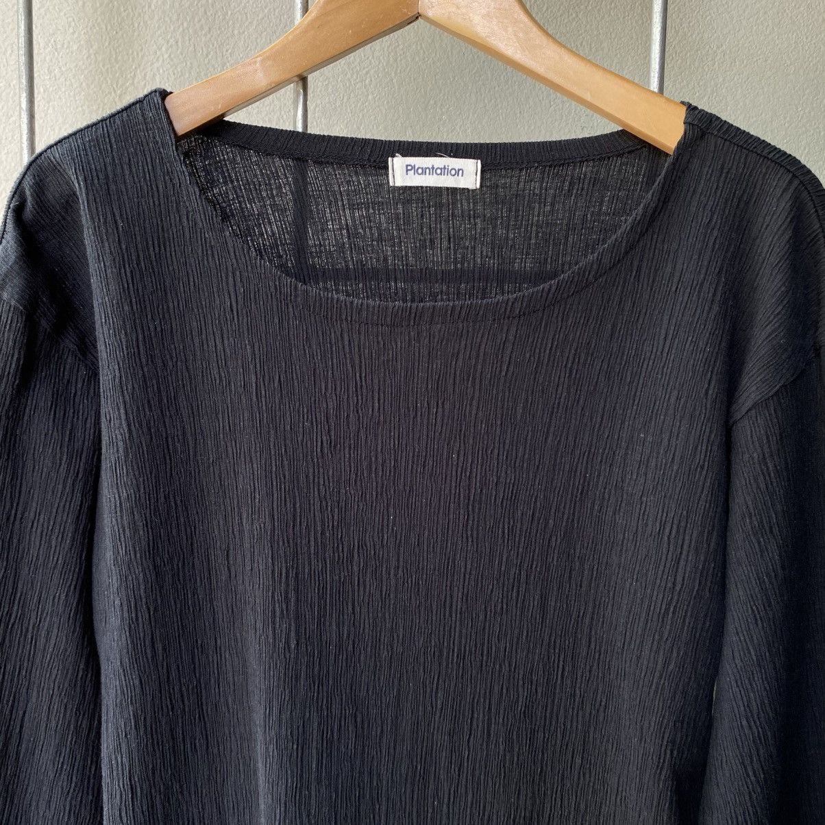 Issey Miyake Plantation Black Crinkled Stretch Long Sleeve Top Size M / US 6-8 / IT 42-44 - 6 Thumbnail