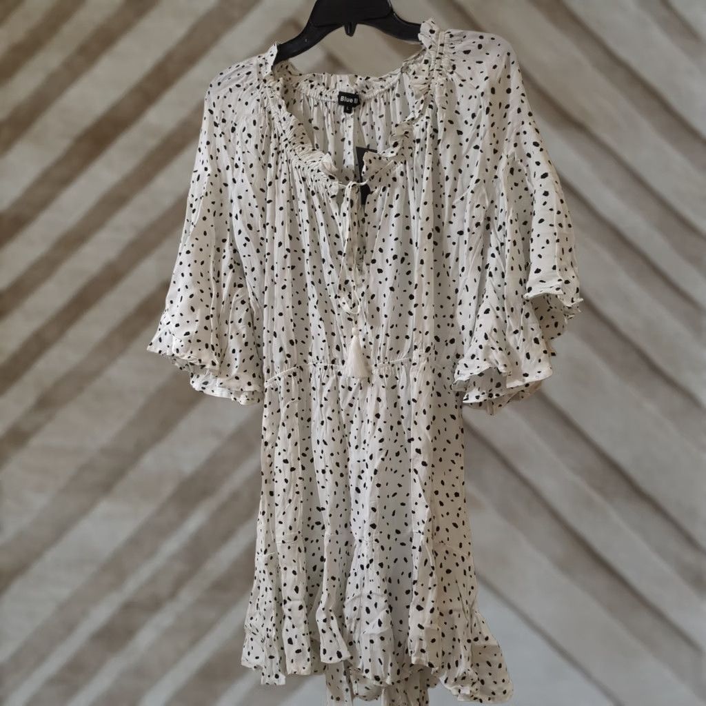 Vintage Blue B Romper Women's Flutter Sleeve Ruffle Print White Black Size L Size 36" / US 14 / IT 50 - 1 Thumbnail