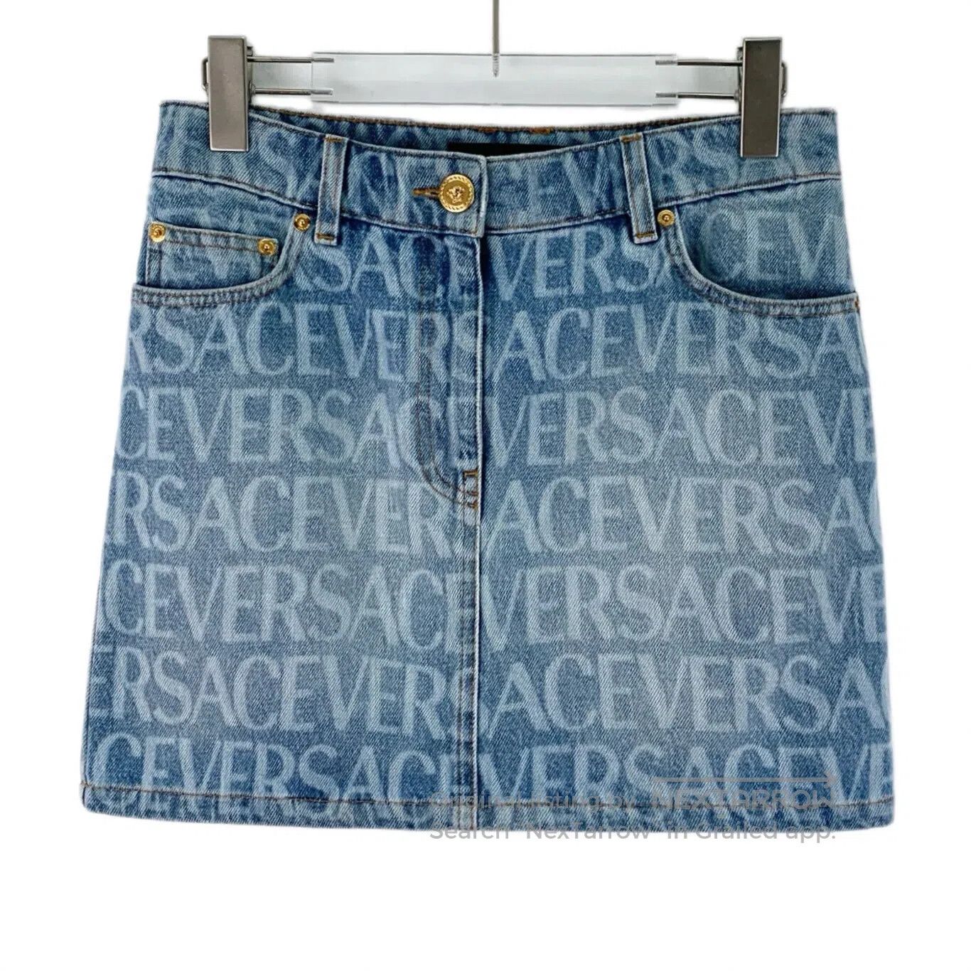 Versace Versace Blue Logo Letter Printed Cotton Denim Skirt Short Size 37" - 1 Thumbnail