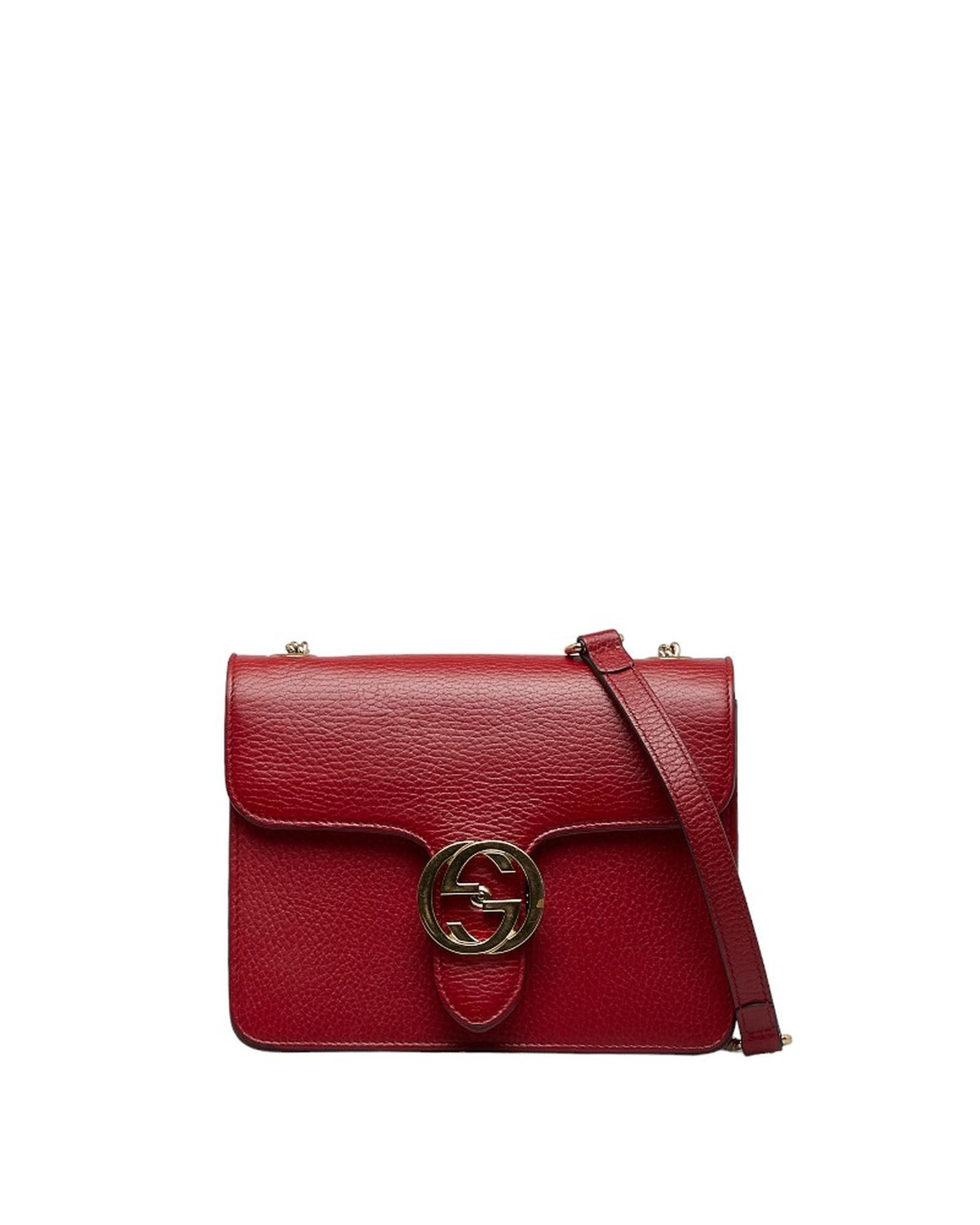 image of Gucci Small Leather Crossbody Bag In Red With Interlocking G Design, Women's