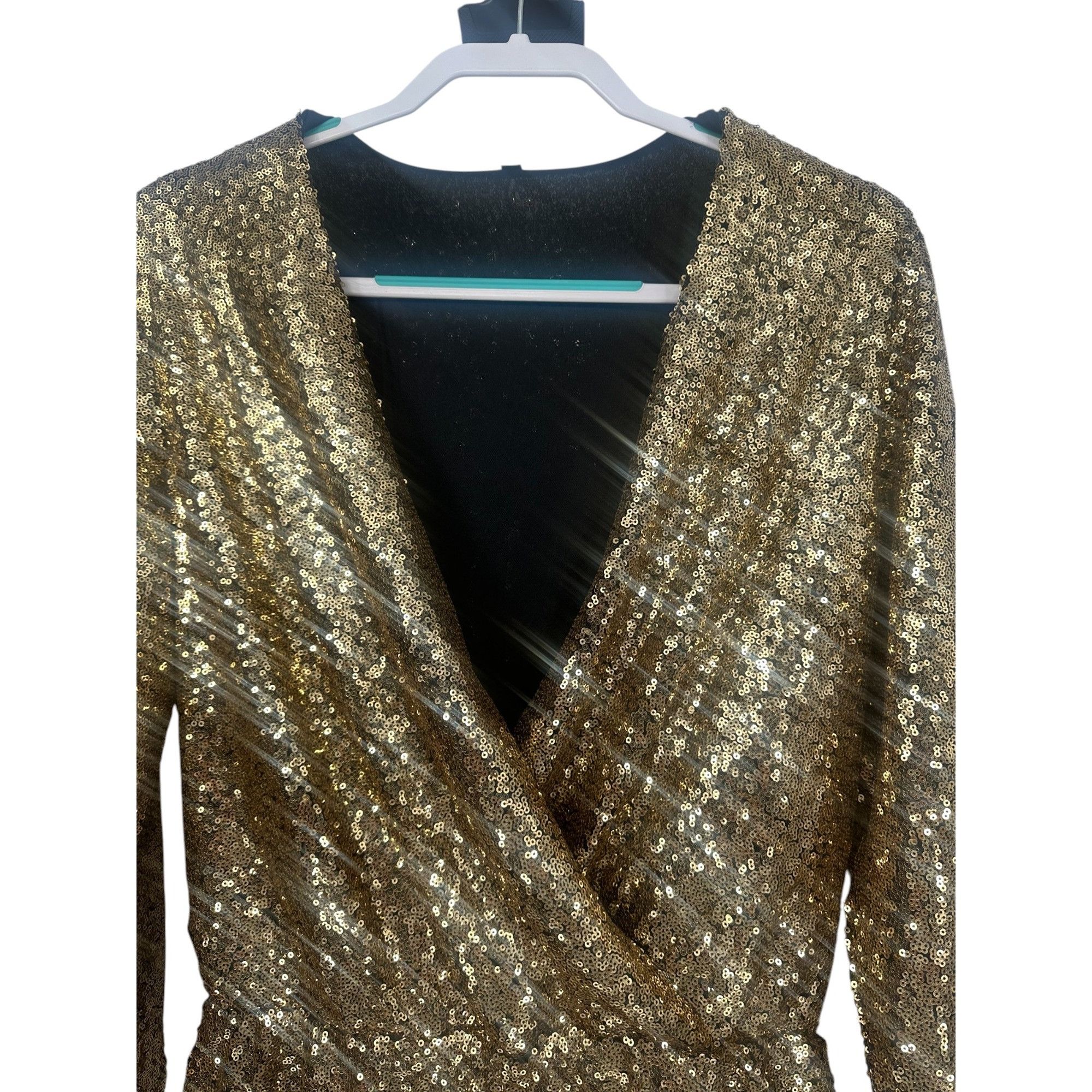 Other Boutique Style Women’s Gold Sequin Romper Large Long Sleeve Size 26" / US 2 / IT 38 - 4 Thumbnail