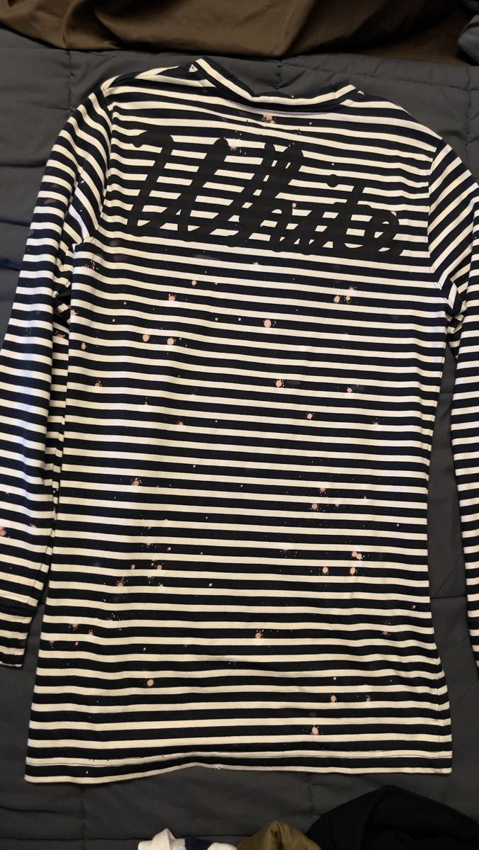 image of Off White Stripe Distressed Off-White L/s Long Tee Small, Men's