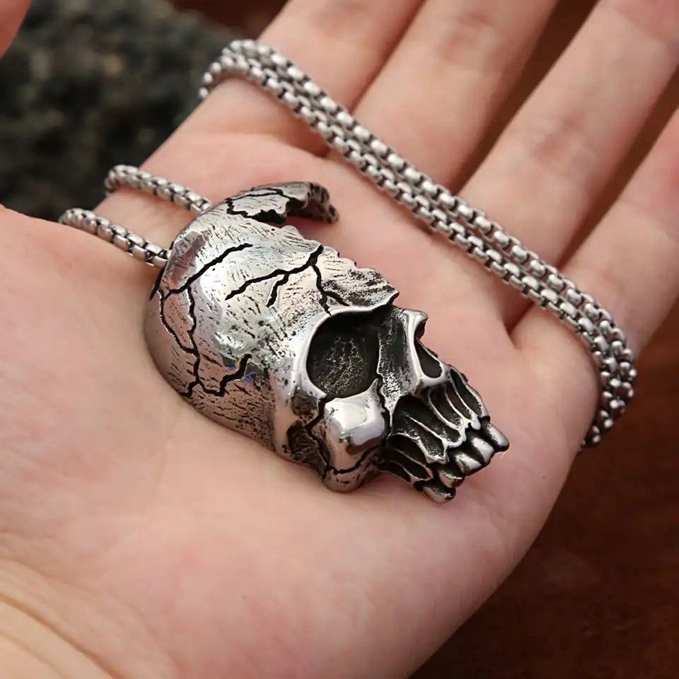 Jewelry Gothic Skull Pendant Stainless Steel Skull Chain Necklace Size ONE SIZE - 6 Thumbnail