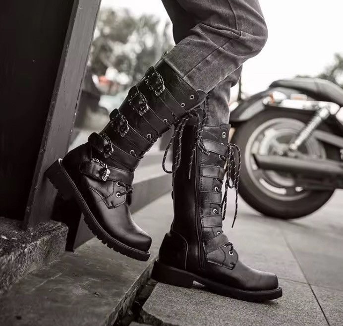 Japanese Brand Men's PU Leather Motorcycle Boots Mid-calf Size US 9.5 / EU 42-43 - 5 Thumbnail