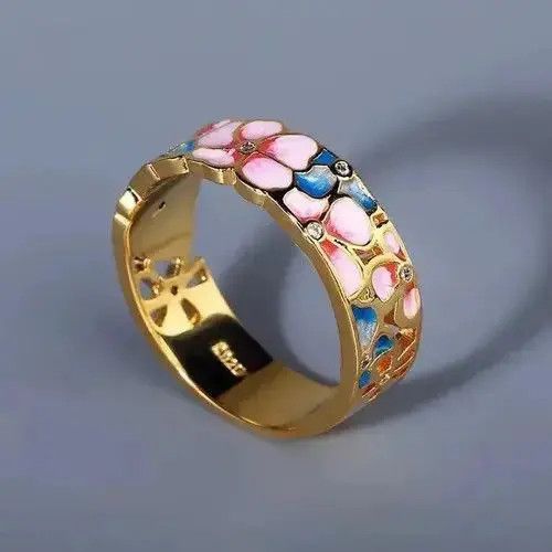 Japanese Brand Creative Handmade Elegant Flower Enamel Craft Ring Size ONE SIZE - 5 Thumbnail