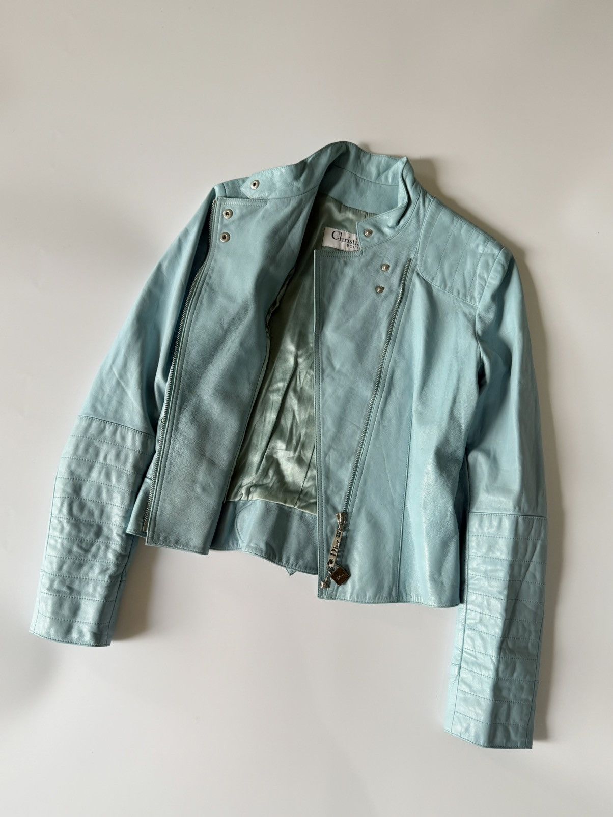 Dior Christian Dior John Galliano S/S2004 Turquoise Biker Jacket Size XS / US 0-2 / IT 36-38 - 4 Thumbnail