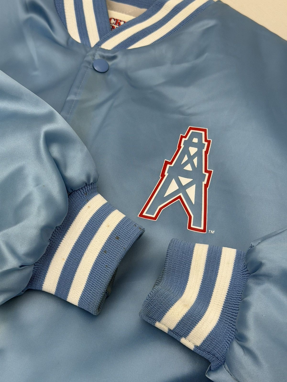 NFL Vintage 80s Houston Oilers Satin Bomber Jacket Locker Line L Size US L / EU 52-54 / 3 - 9 Thumbnail