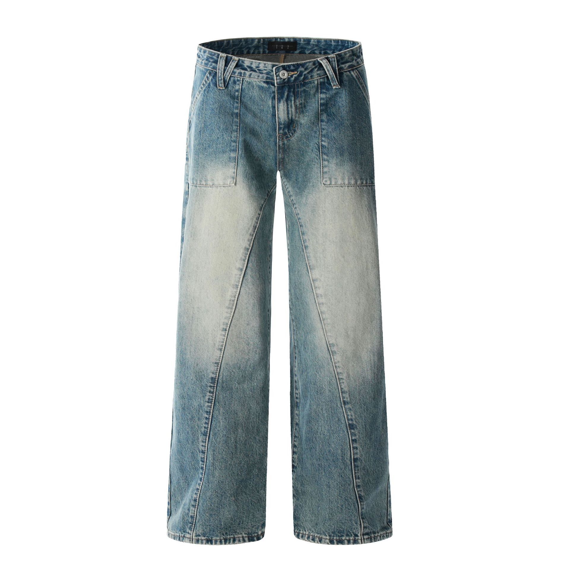 Jean Street retro patchwork straight loose men's washed jeans Size US 32 / EU 48 - 1 Thumbnail