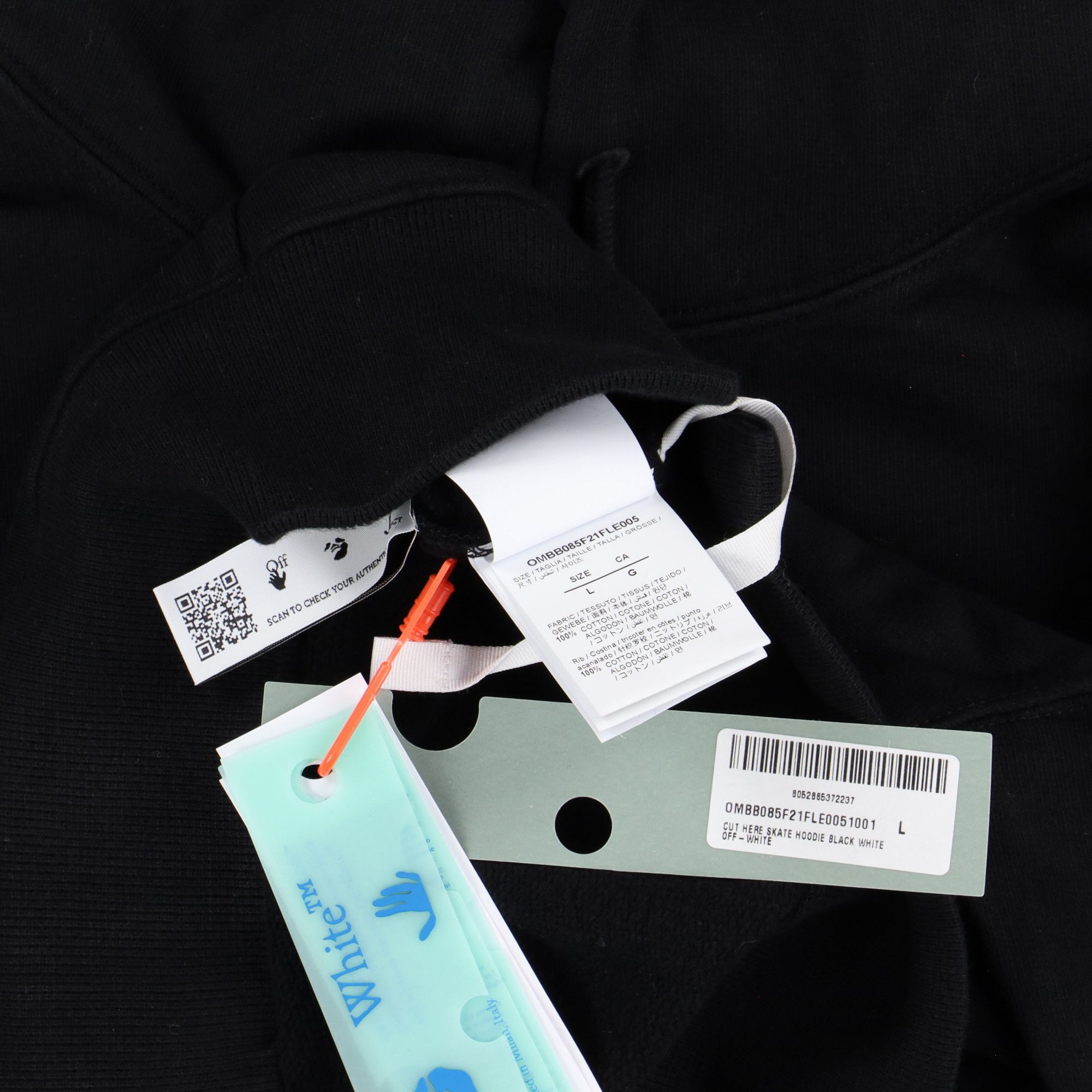 Off-White Black Cut Here Hand Logo Oversized Skate Hoodie Size US L / EU 52-54 / 3 - 6 Thumbnail