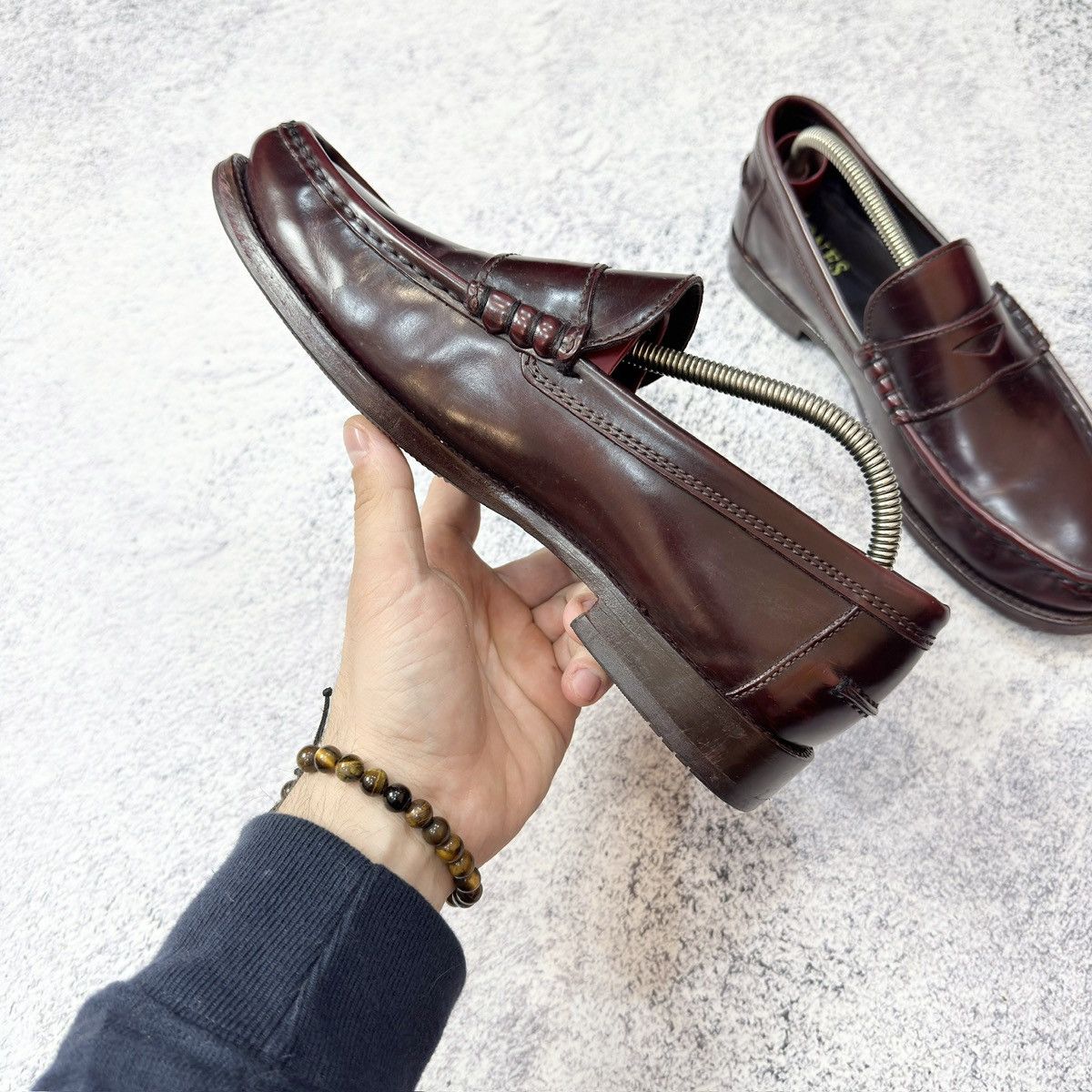 Handmade Jones Mens Burgundy Penny Loafers US9 UK8 EU42 27cm Size US 9 / EU 42 - 5 Thumbnail