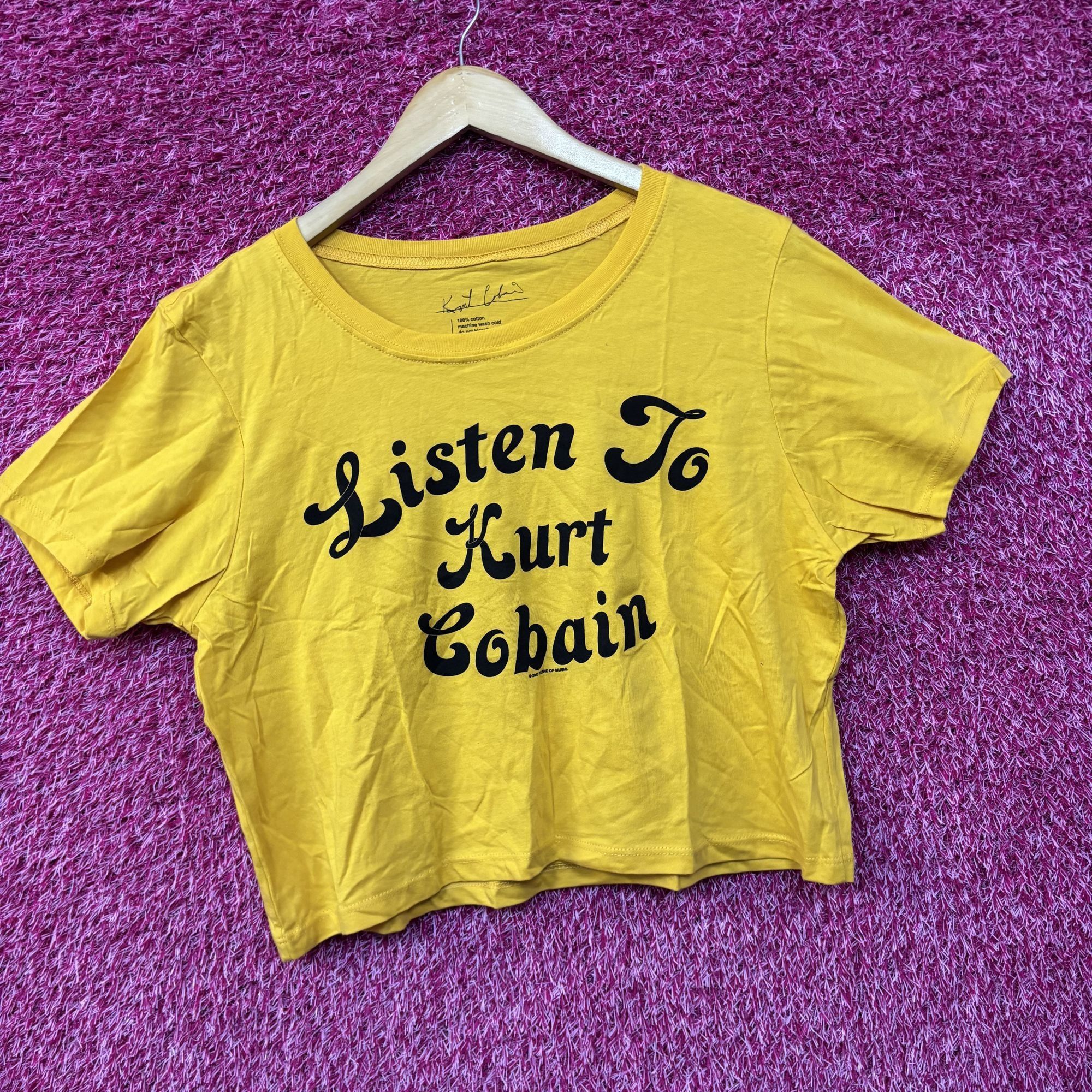 Nirvana Listen to Kurt Gobain Yellow Crop- top Shirt XL Size XL / US 12-14 / IT 48-50 - 2 Thumbnail