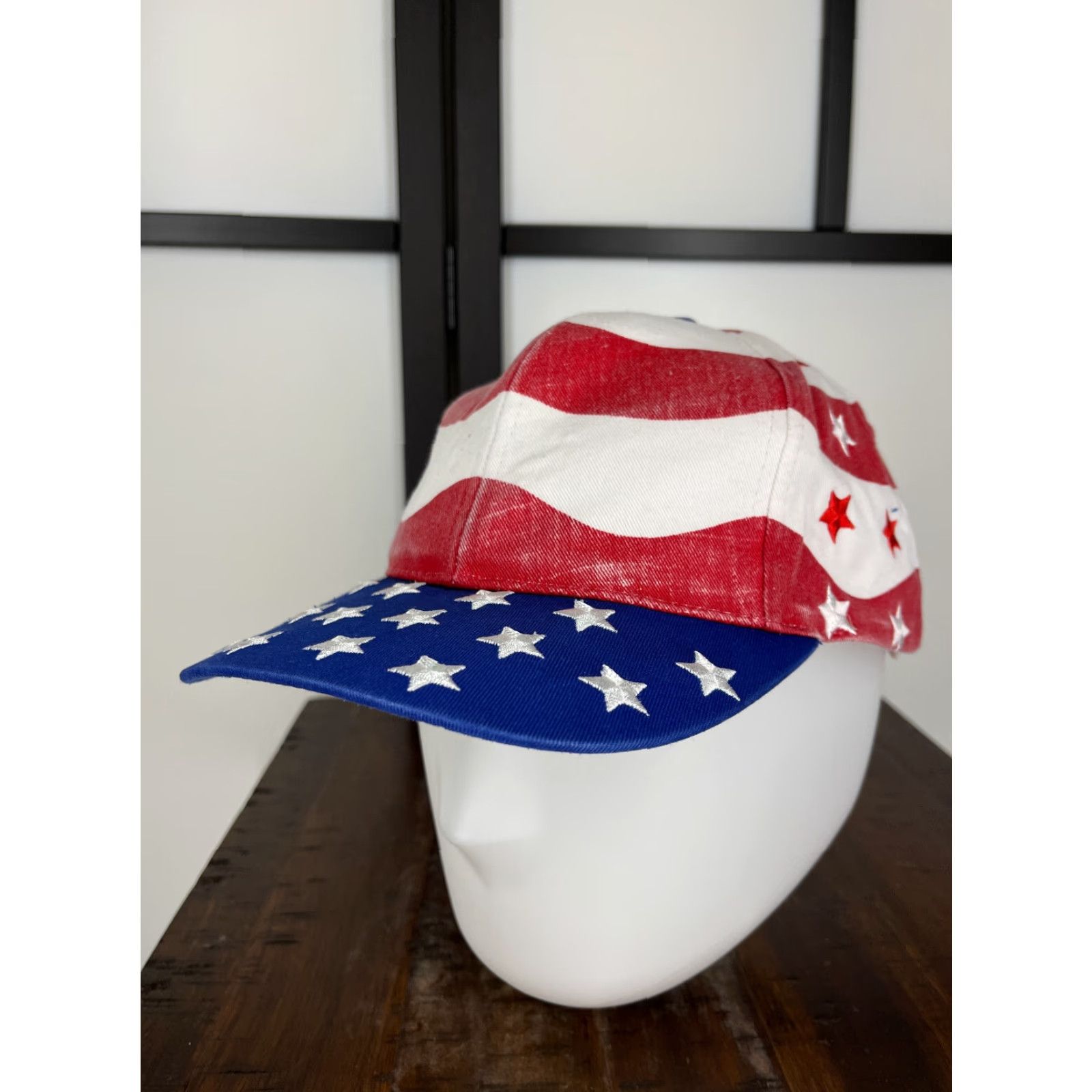 Vintage VINTAGE Nissin Hat Cap Strap Back Adult One Size Blue Red USA Flag 4th July Size ONE SIZE - 4 Thumbnail