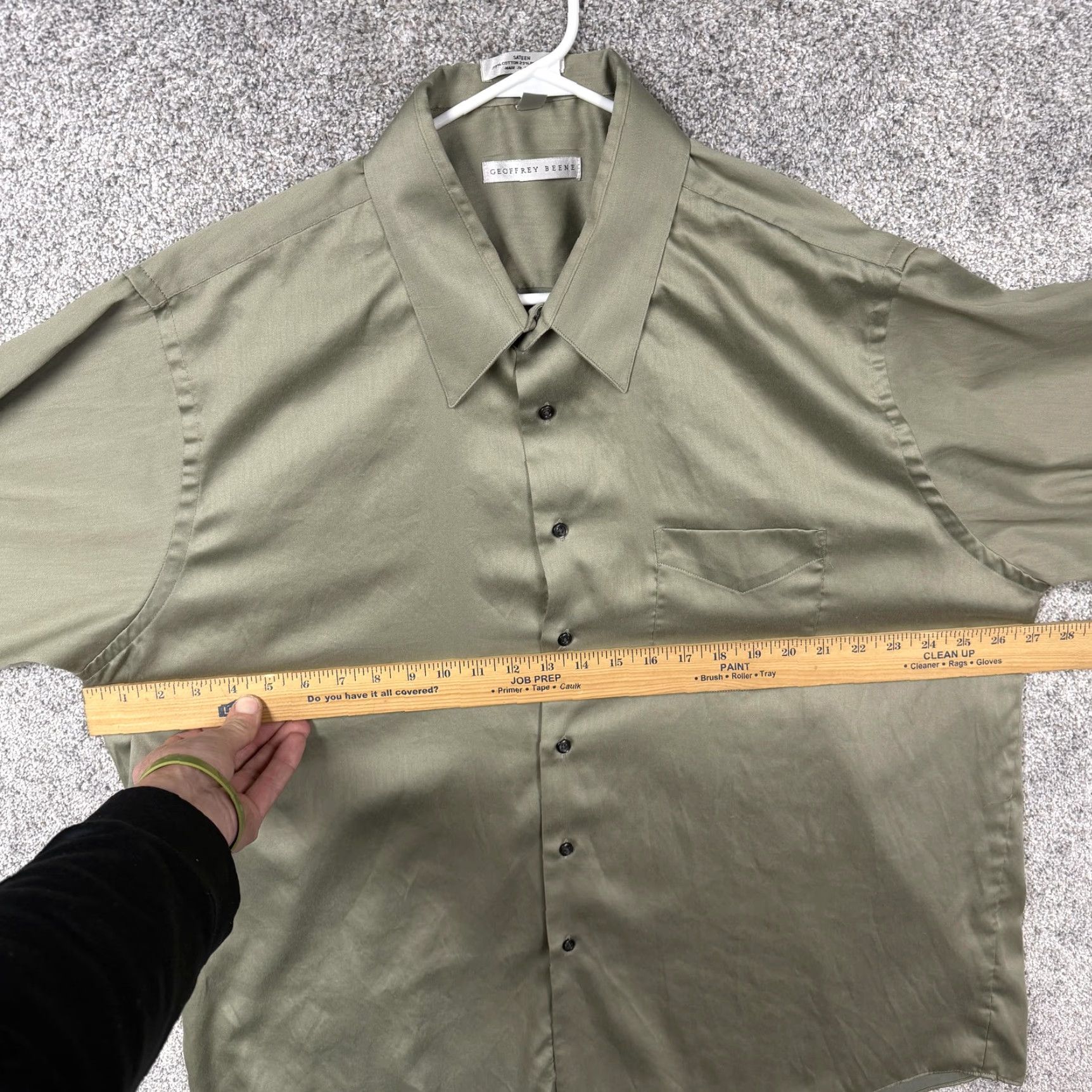 Geoffrey Beene Geoffrey Beene Dress Shirt 2XL Green Wrinkle Free Sateen Cotton Polyester Business Mens Shirt Size 48R - 4 Thumbnail