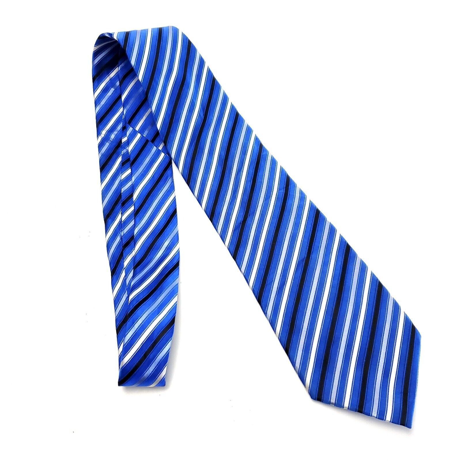 Stafford Stafford Essentials Woven Blue White Striped Silk Tie Size ONE SIZE - 6 Thumbnail