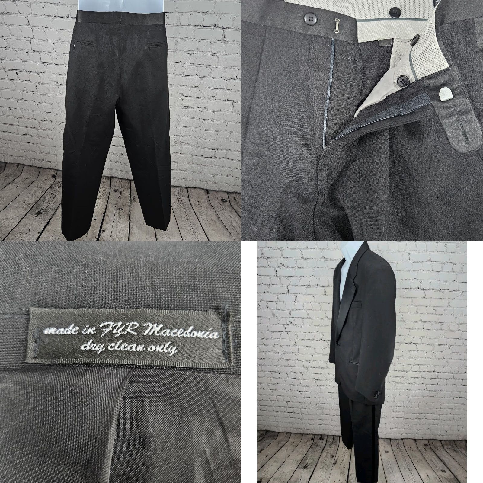 Vintage Doni Barassi Black Notch 1 Button Tuxedo Full Suit 2 Piece Set 38R/30R Men's Formal Wedding Party/Cocktail Classic Size 38R - 10 Thumbnail