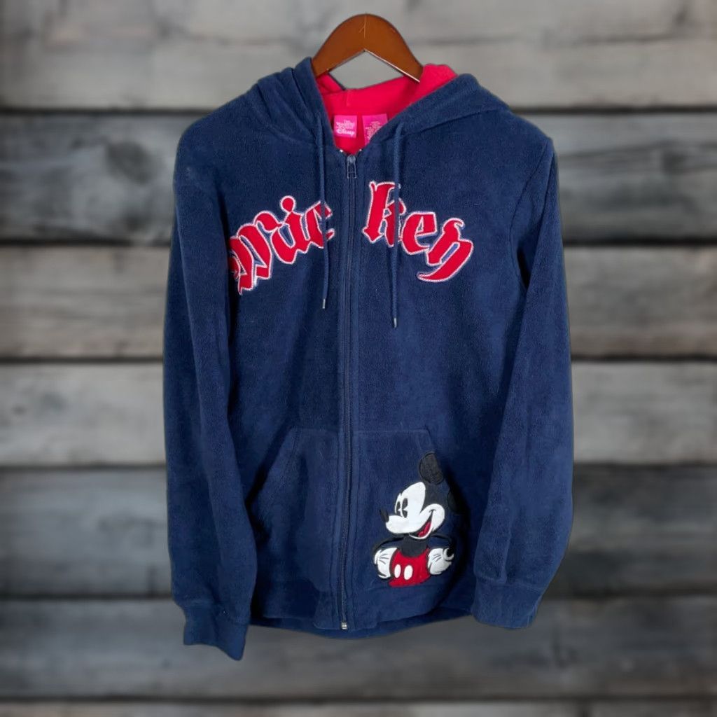 Disney Disney Mickey Mouse Fleece Zip Up Hoodie Women's Large Dark Blue Embroidered Size L / US 10 / IT 46 - 1 Thumbnail
