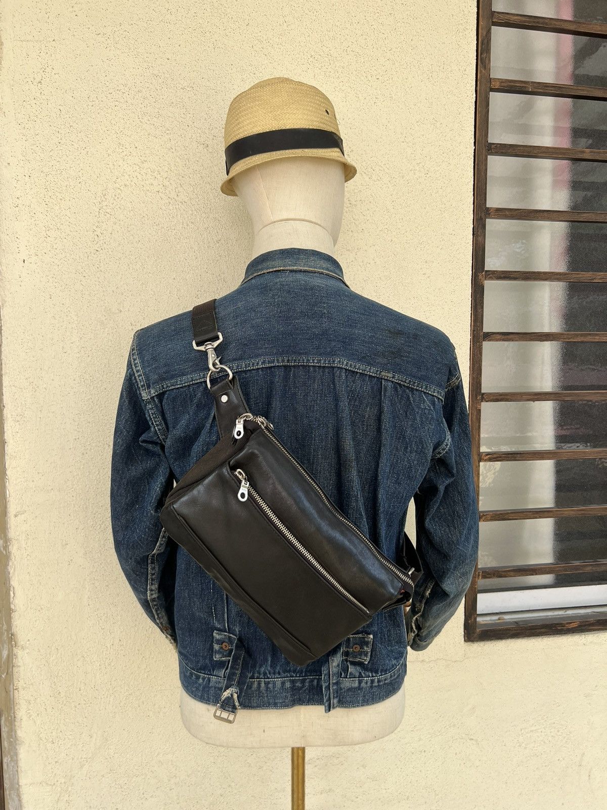 image of Baggy Port Japan Hybrid Leather Bag in Black, Men's