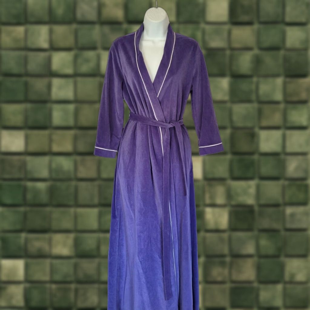 Vintage Vtg. Vanity Fair Womens Long Robe Blue Velour Belted Pockets New USA S Velour Robe Eveningwear Deadstock Size ONE SIZE - 1 Thumbnail