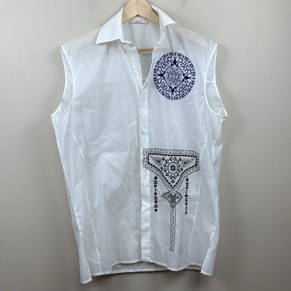 Celine CÉLINE Sleeveless button up shirt in embroidered voile Size S / US 4 / IT 40 - 5 Thumbnail