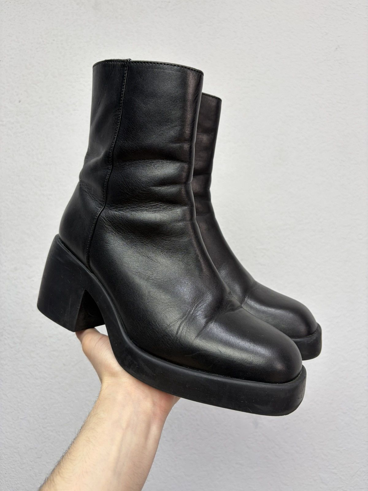 Hedi Slimane Vintage Italian AS 98 Rick Owens Style Leather Biker Boots Size US 8.5 / EU 41-42 - 6 Thumbnail