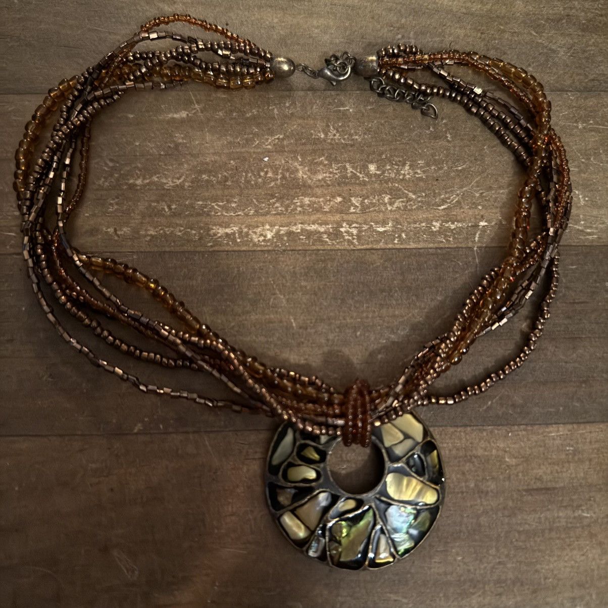 Other Multi strand seed bead mosaic abalone pendant necklace Size ONE SIZE - 2 Thumbnail