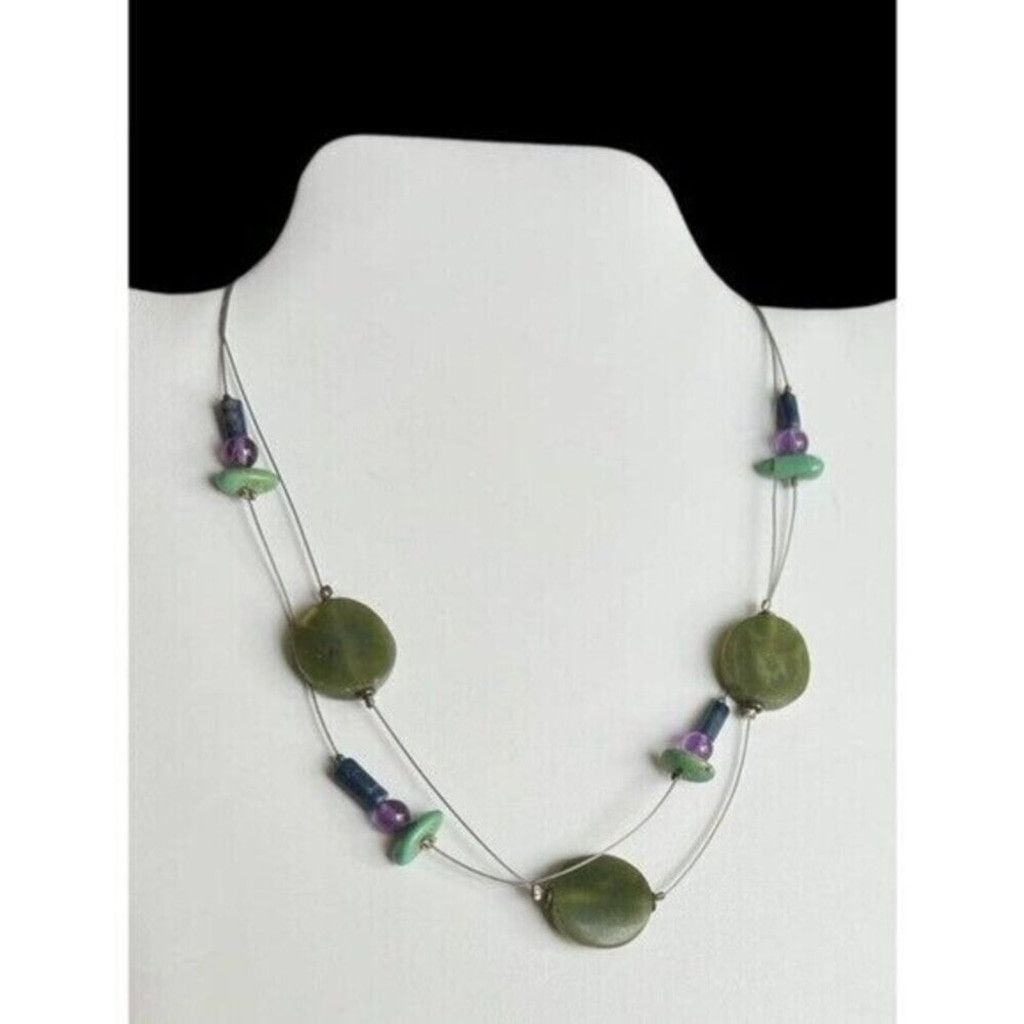 The Unbranded Brand Boho Sterling Jade, Amethyst & Turquoise Layered Necklace Size ONE SIZE - 1 Thumbnail