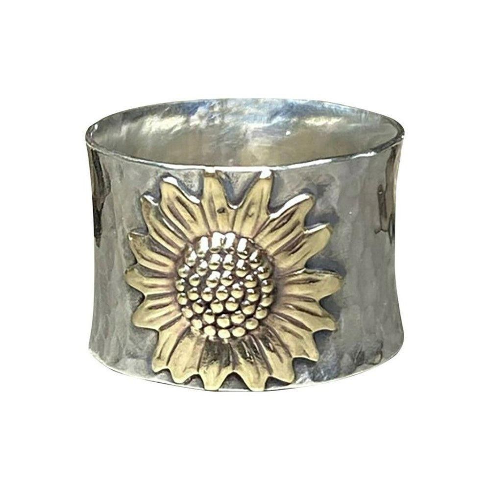 Designer Vintage Carved Yellow Sunflower Silver Flower Ring - Size 7 Size ONE SIZE - 2 Thumbnail