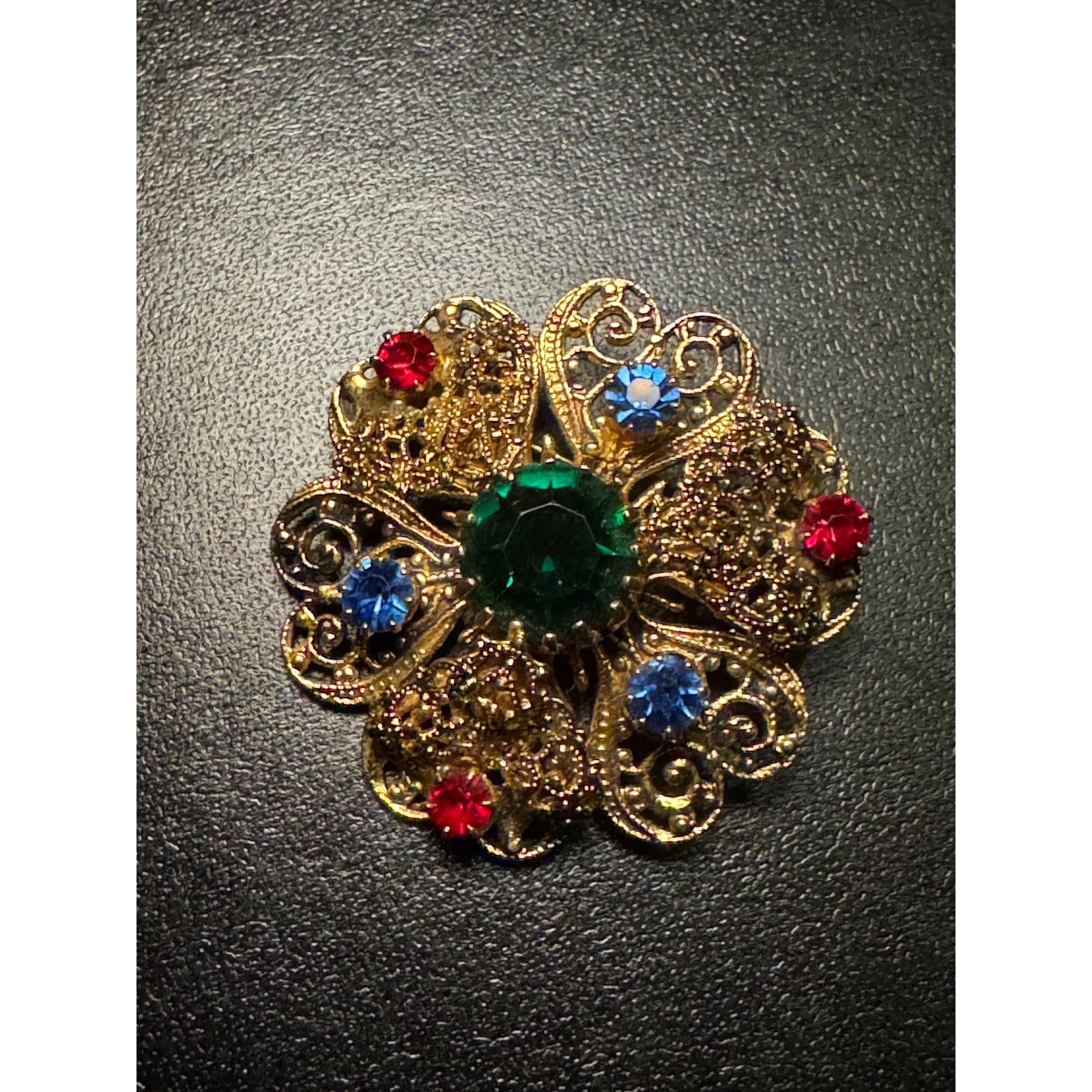 Other Vintage Czech Filigree Red Green Blue Rhinestone Brooch Size ONE SIZE - 2 Thumbnail
