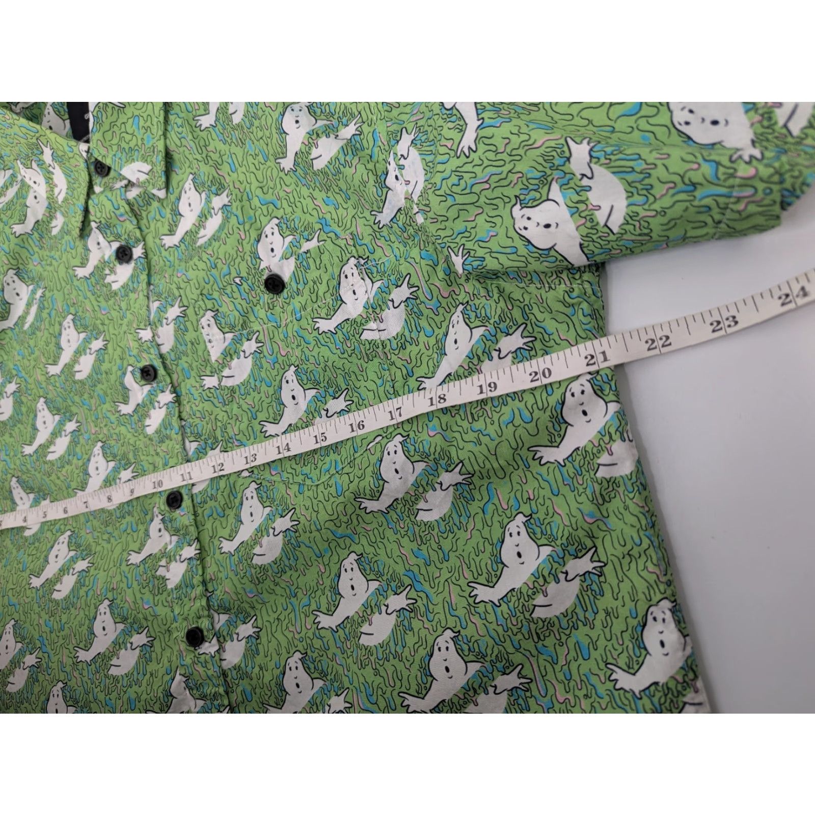 Vintage Middle of Beyond Ghostbusters Button-Up Shirt Men's M Green Graphic Print Cotton Short Sleeve Casual Trimmed Collar Mens Size US M / EU 48-50 / 2 - 5 Thumbnail