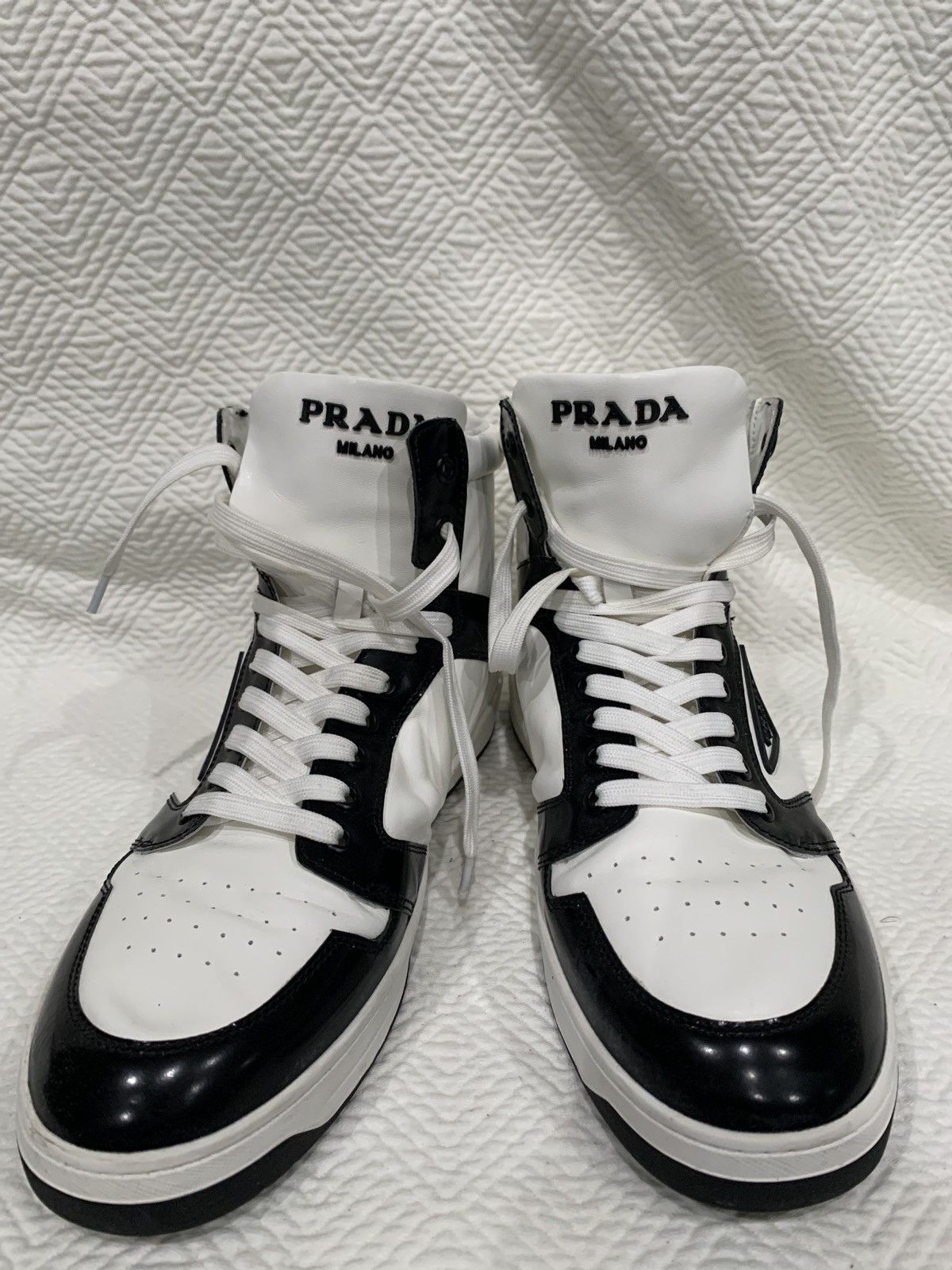 Prada Prada Milano High Top Sneakers black and white Size US 10 / EU 43 - 4 Thumbnail