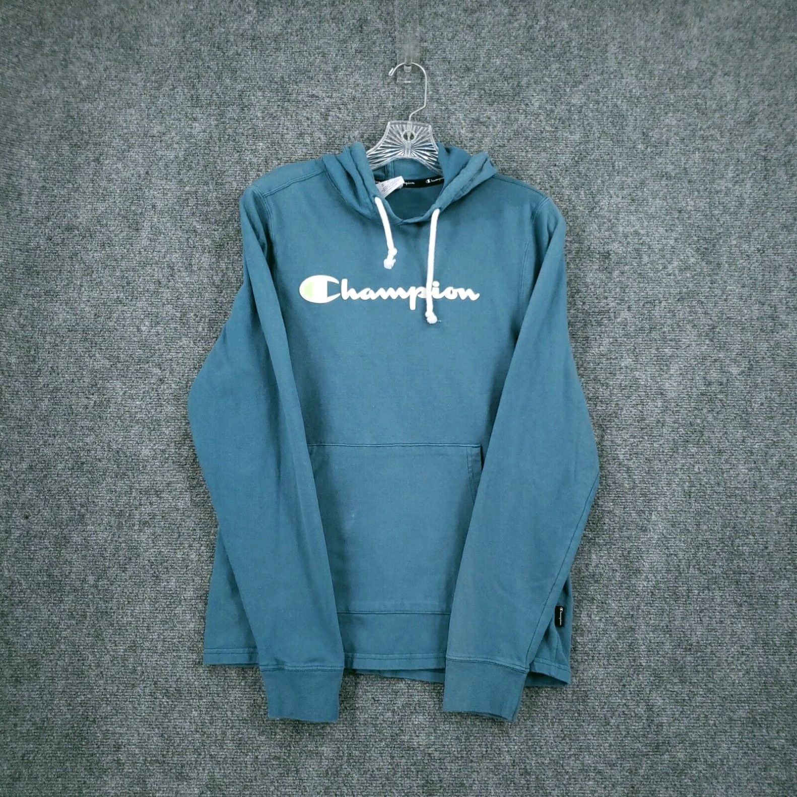 Champion Champion Hoodie Men S Small Teal Green Midweight Jersey Sweatshirt Knit Pullover Grailed