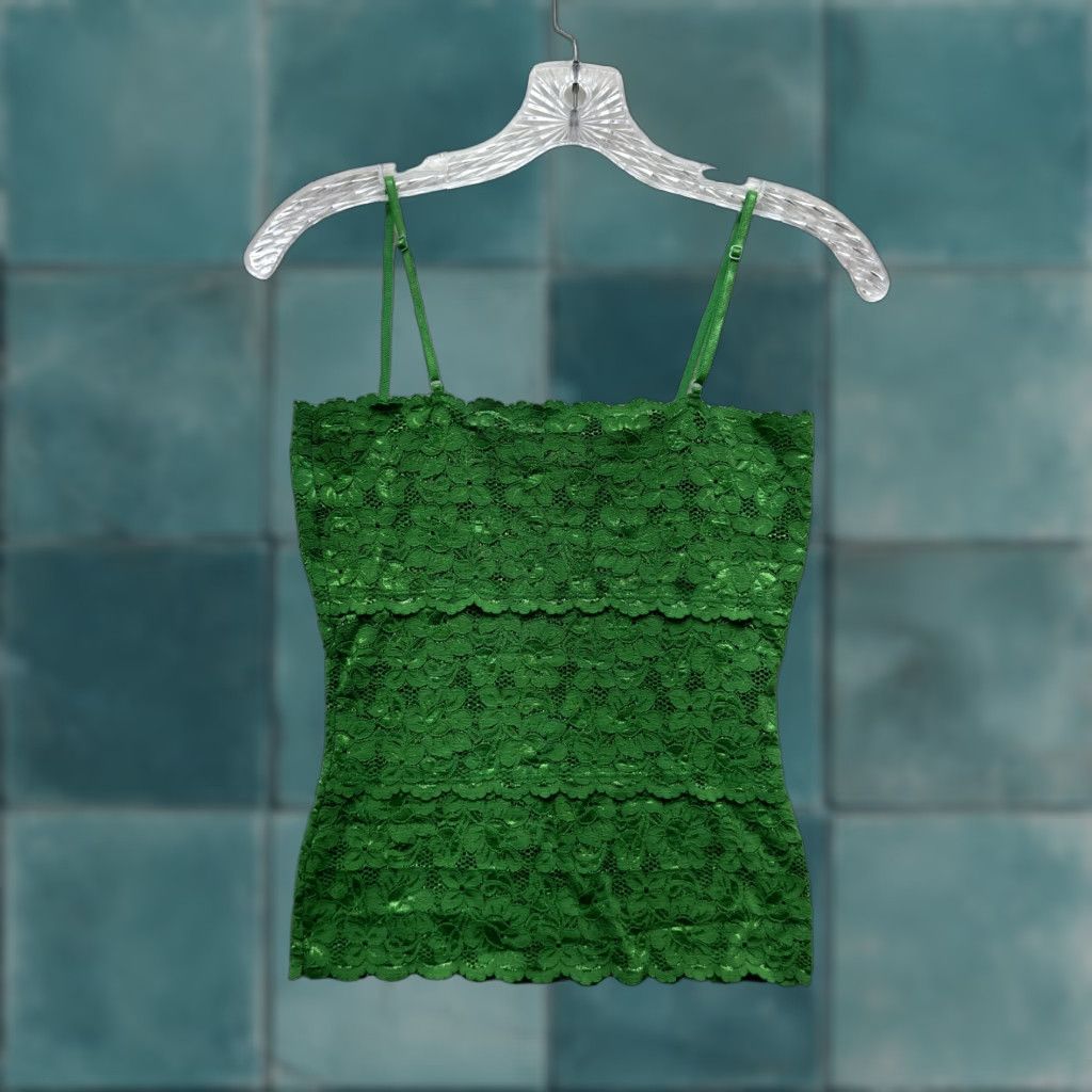 Vintage Y2K Vintage Camisole Tank Top Green Lace Square Neck Boho Fairy Grunge Shirt S Womens Size S / US 4 / IT 40 - 1 Thumbnail
