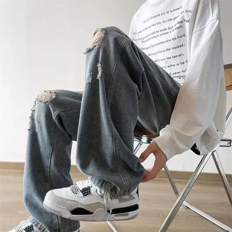 Japanese Brand Loose straight leg wide leg ripped jeans Size US 30 / EU 46 - 3 Thumbnail