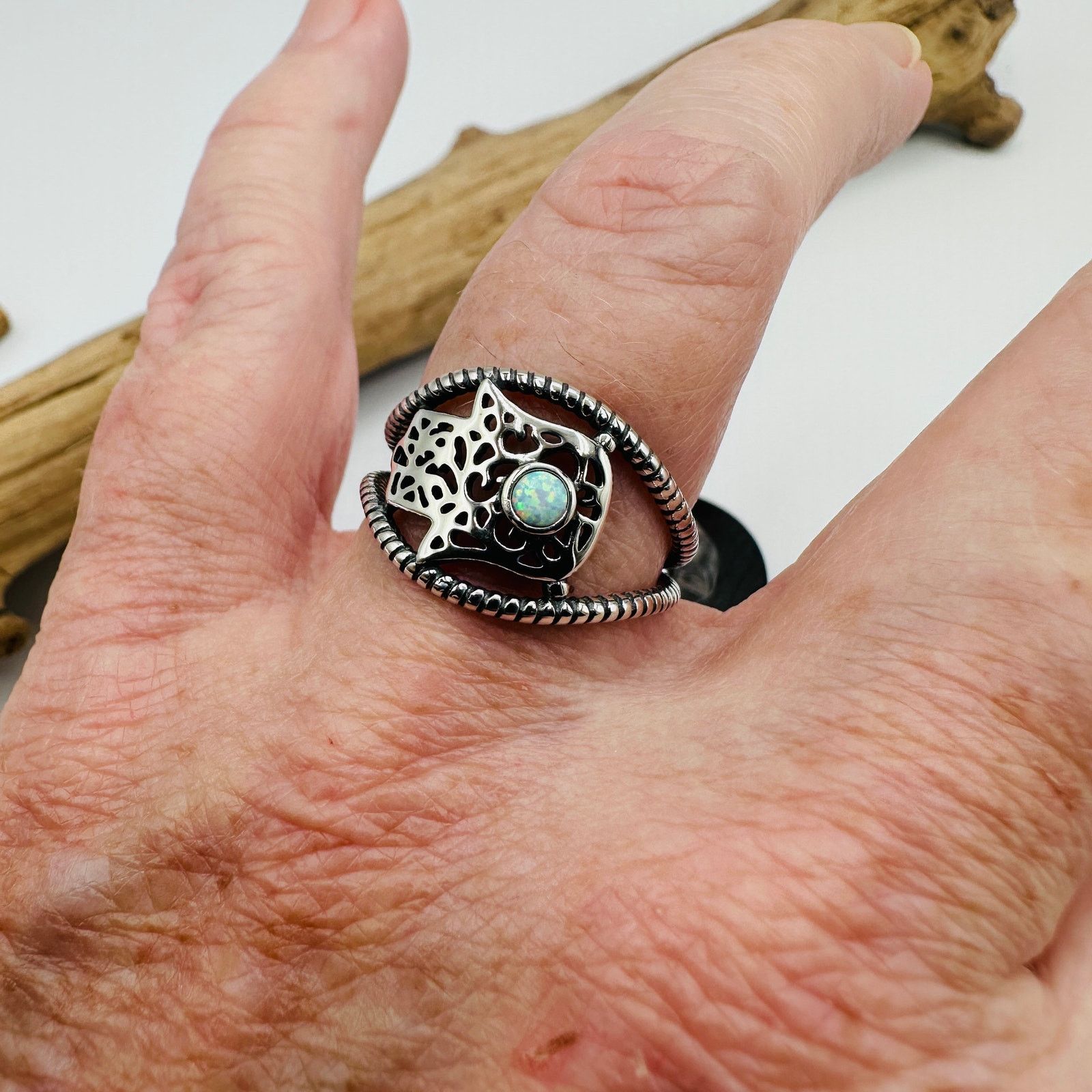 Other Sterling Silver Lab Opal Hamsa Ring Size ONE SIZE - 4 Thumbnail